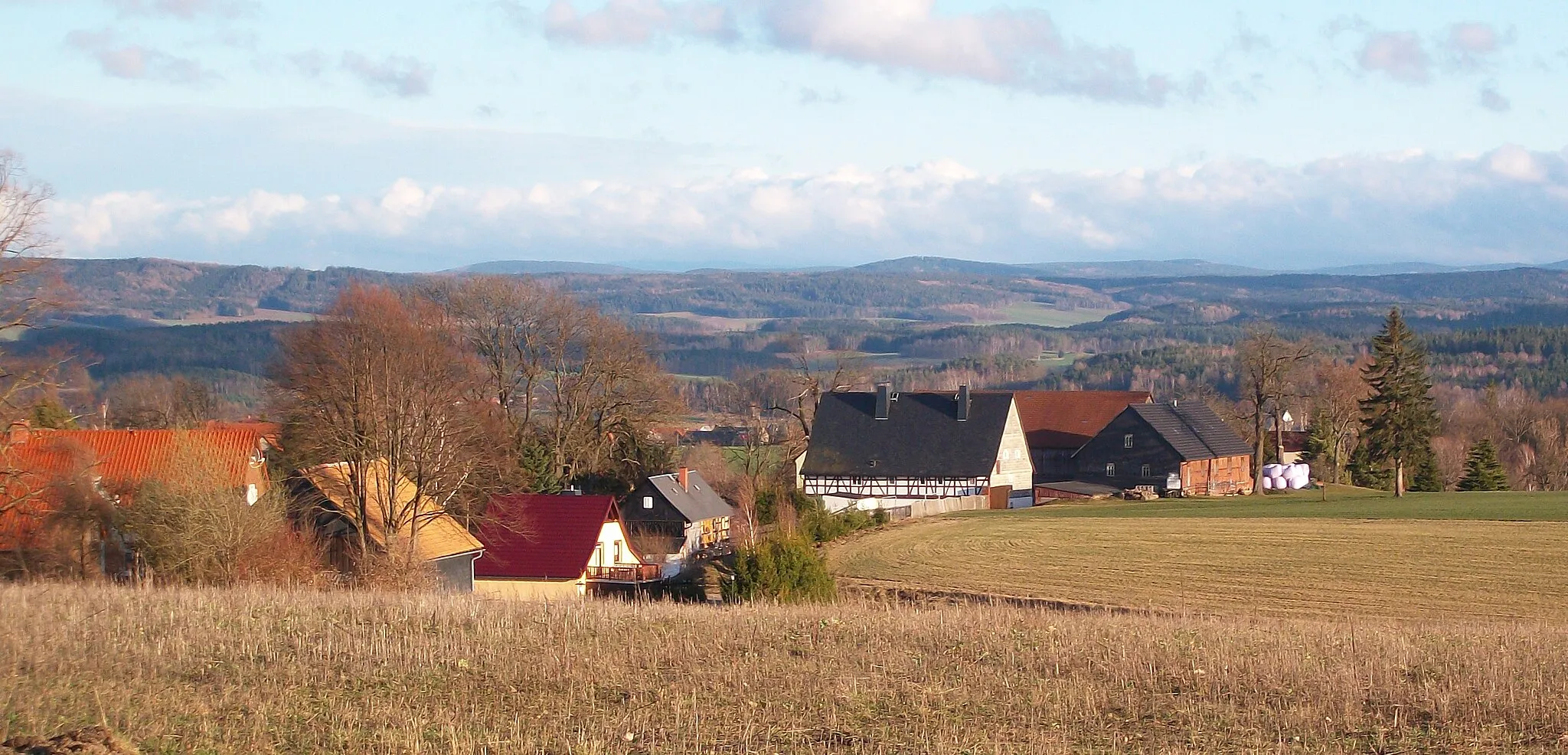 Photo showing: Ortsansicht von Voigtsgrün mit Blick ins Westerzgebirge