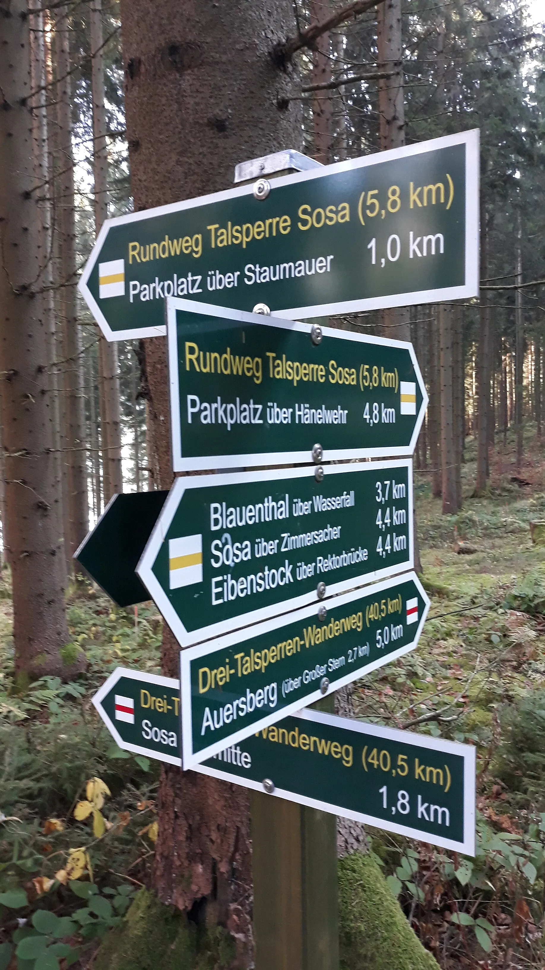 Photo showing: Guidepost at Seitenflügel (Blauenthal über Wasserfall 3,7 km)