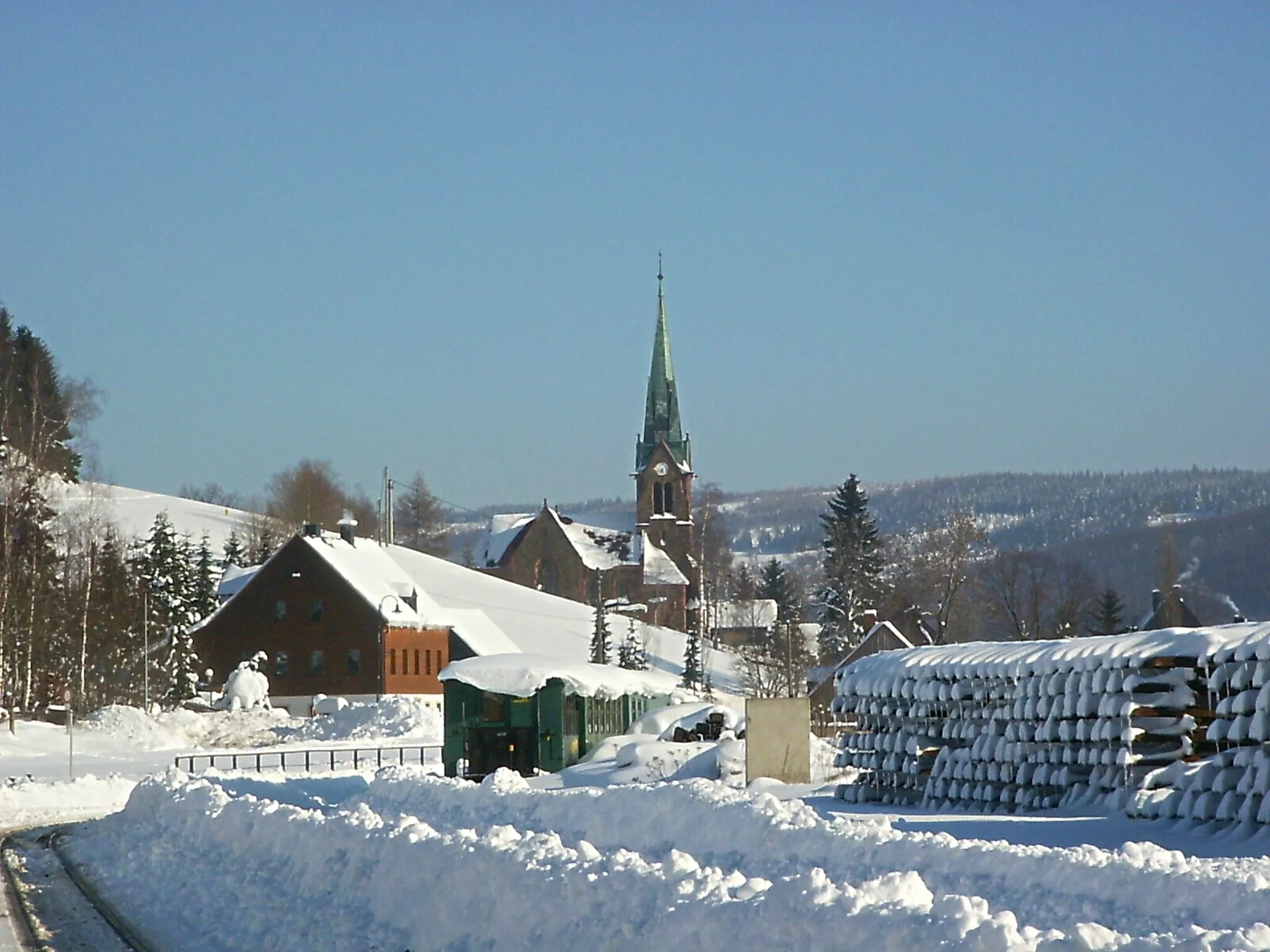 Photo showing: Bahnhof Hammerunterwiesenthal der Fichtelbergbahn Cranzahl nach Oberwiesenthal.