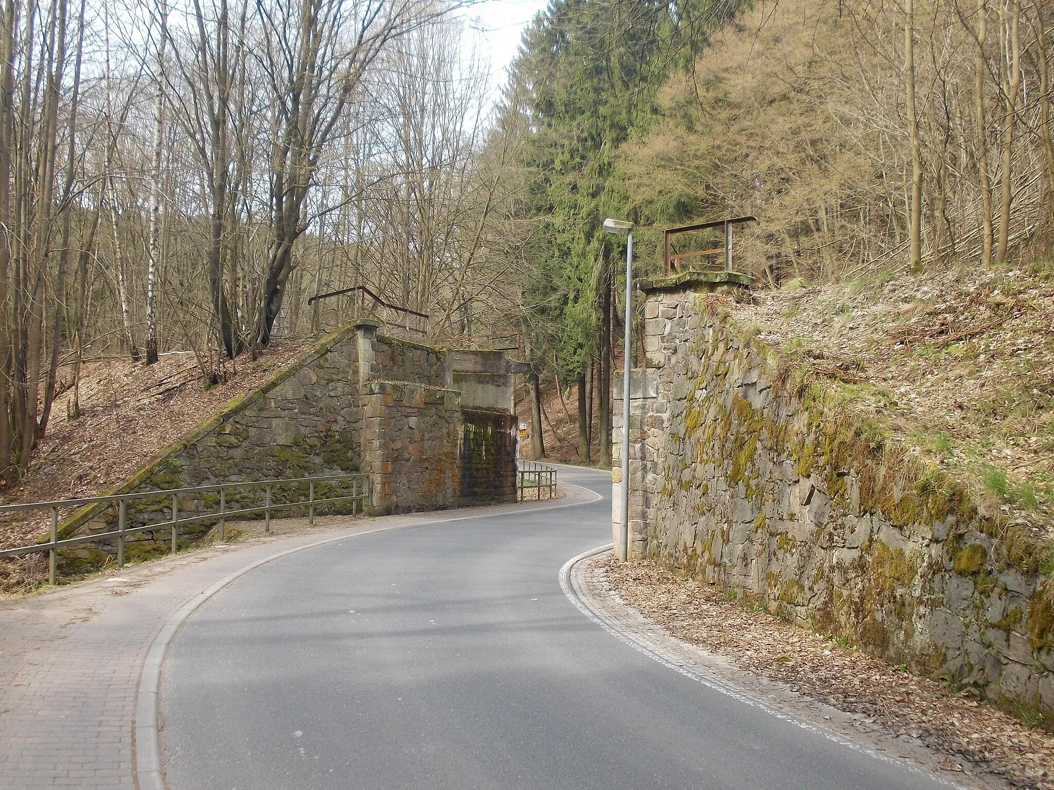 Photo showing: Remains of a railway bridge of the Rosswein-Niederwiesa line in Berbersdorf (Streigistal, Mittelsachsen district, Saxony)