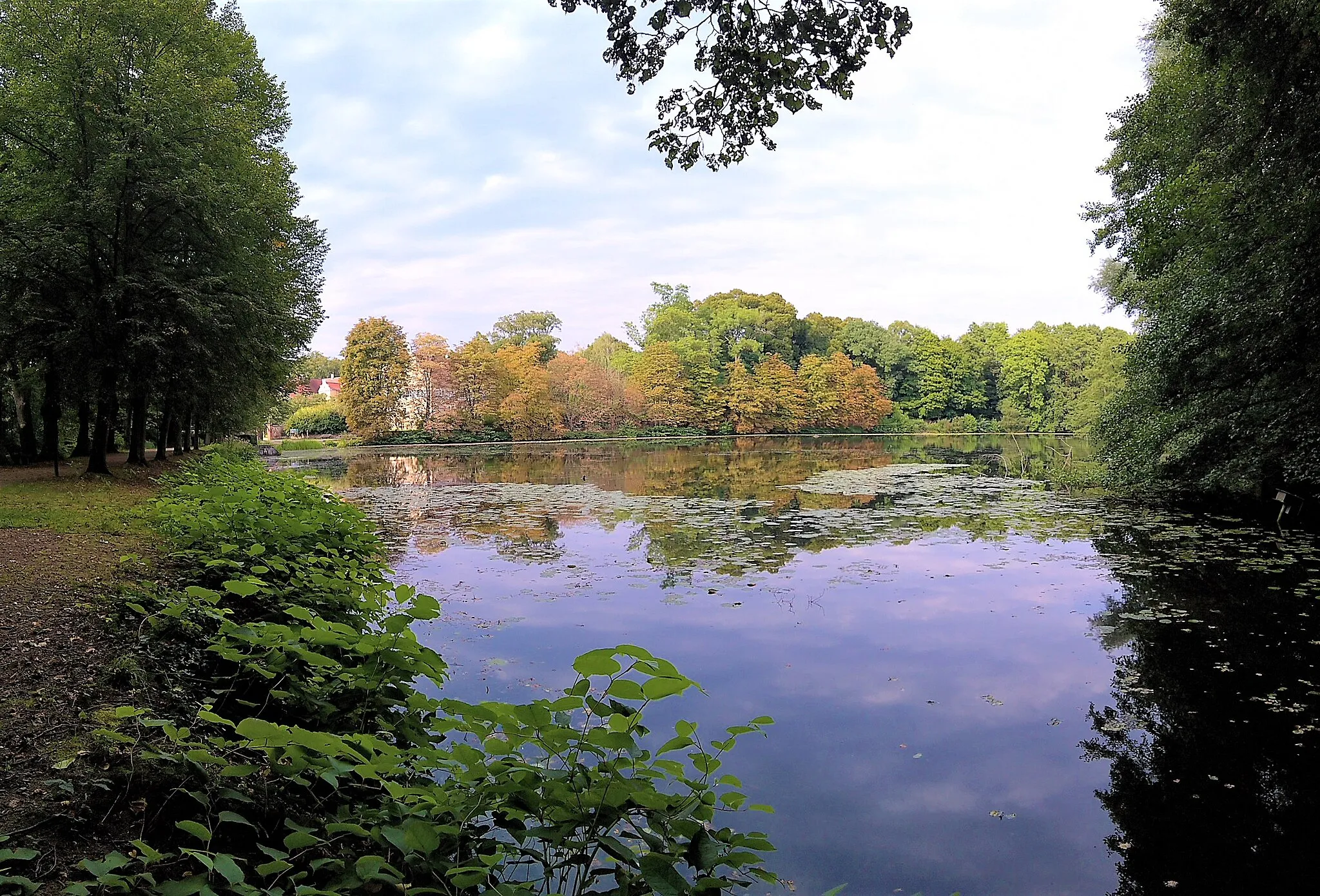 Photo showing: Backhausteich vom Knick der Zeughausallee mit Blick zum Schloss Kranichstein