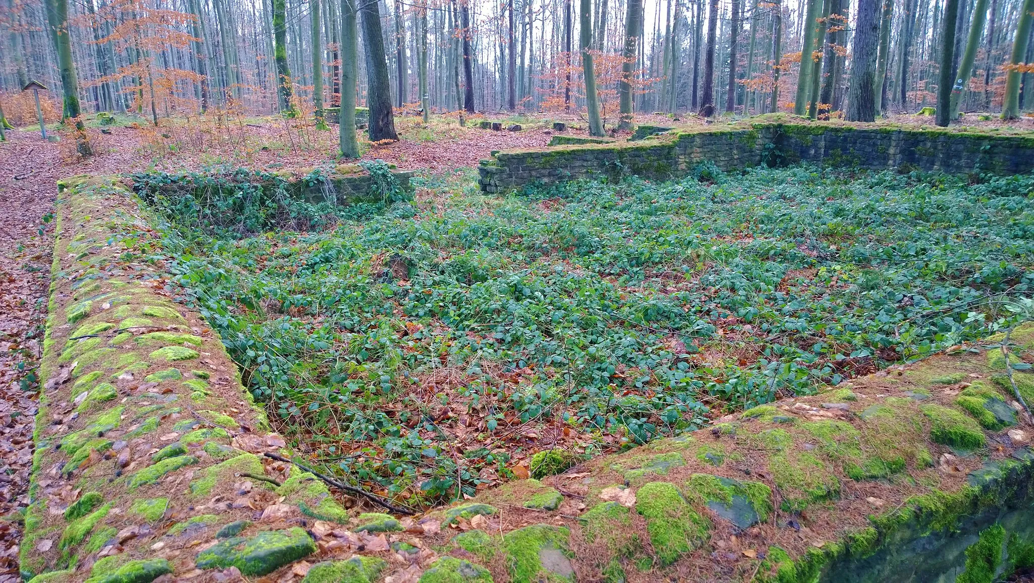 Photo showing: Wamboltsches Schlösschen zwischen Groß-Umstadt-Heubach - Breuberg-Sandbach und Waldamorbach: Gebäude I mit restaurierten Grundmauerzügen