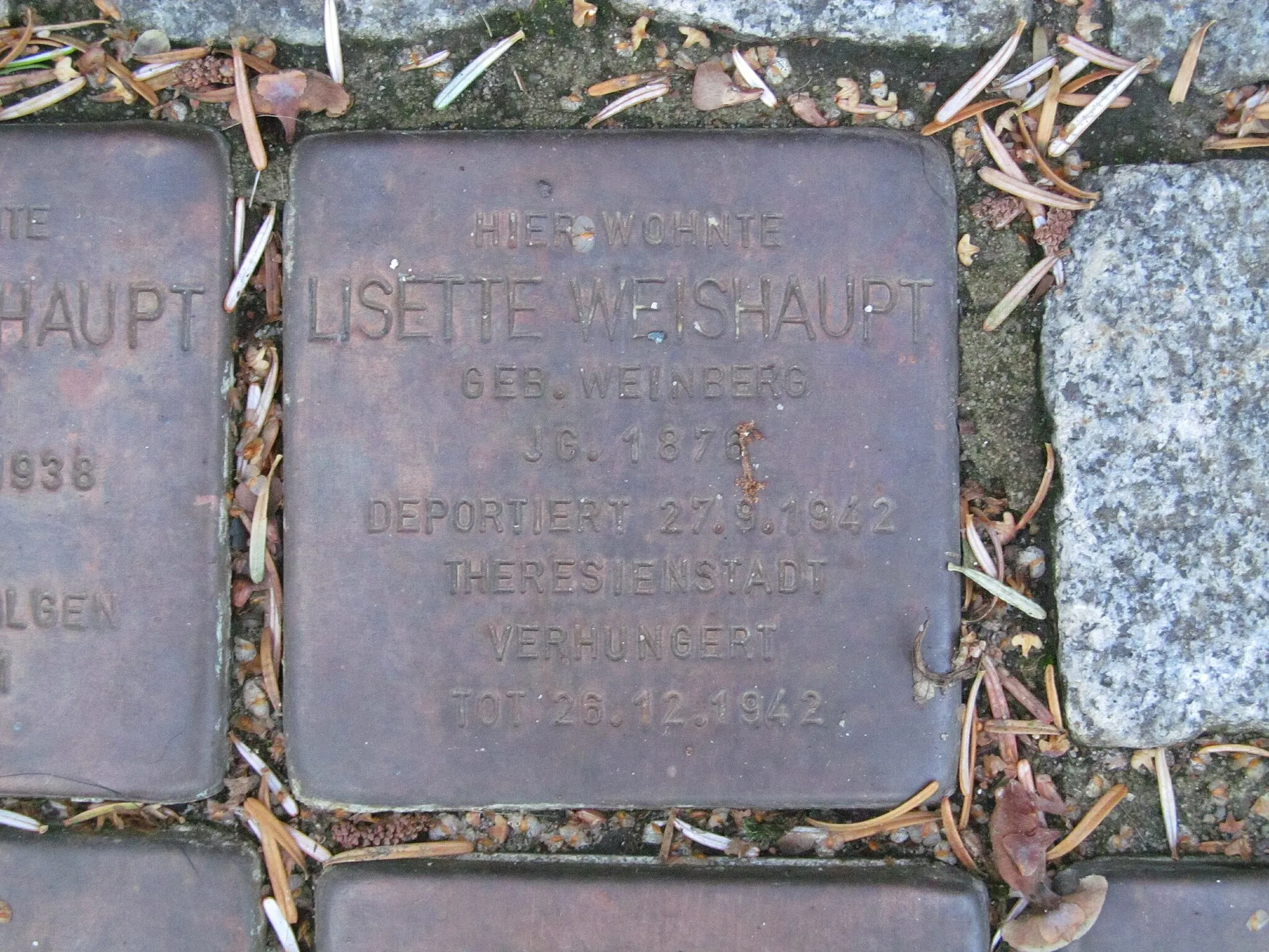 Photo showing: der Stolperstein für Lisette Weishaupt vor dem Haus Elisabethenstraße 6 in Mörfelden