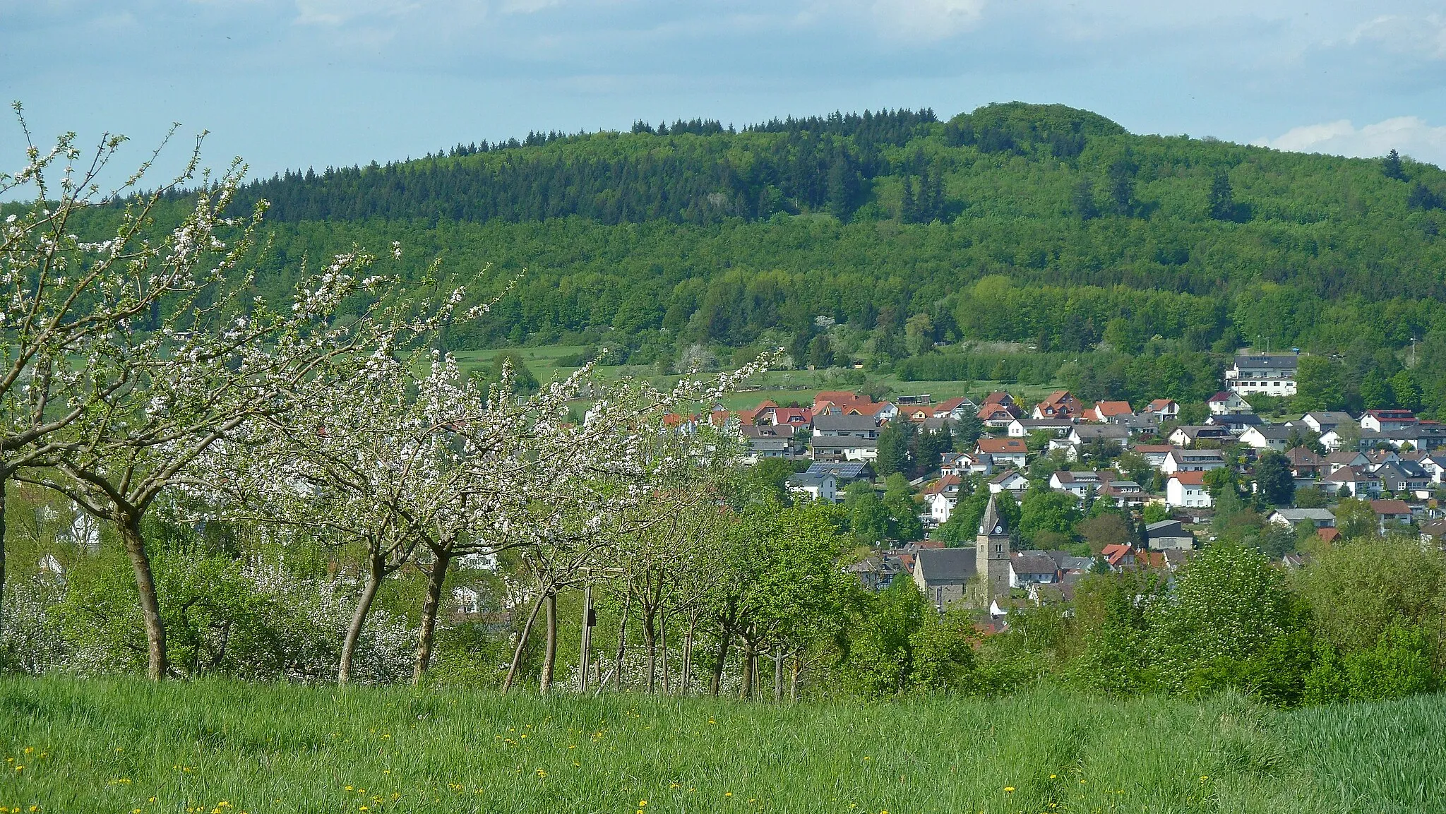 Photo showing: 'Treis' is a small village near Gießen/Hesse, Germany. The mountain in the back is called 'Totenberg' (mountain of the dead). - You may want to have a look at our website (in German): http://www.aulbach-giessen.de/html/3-umgebung.html