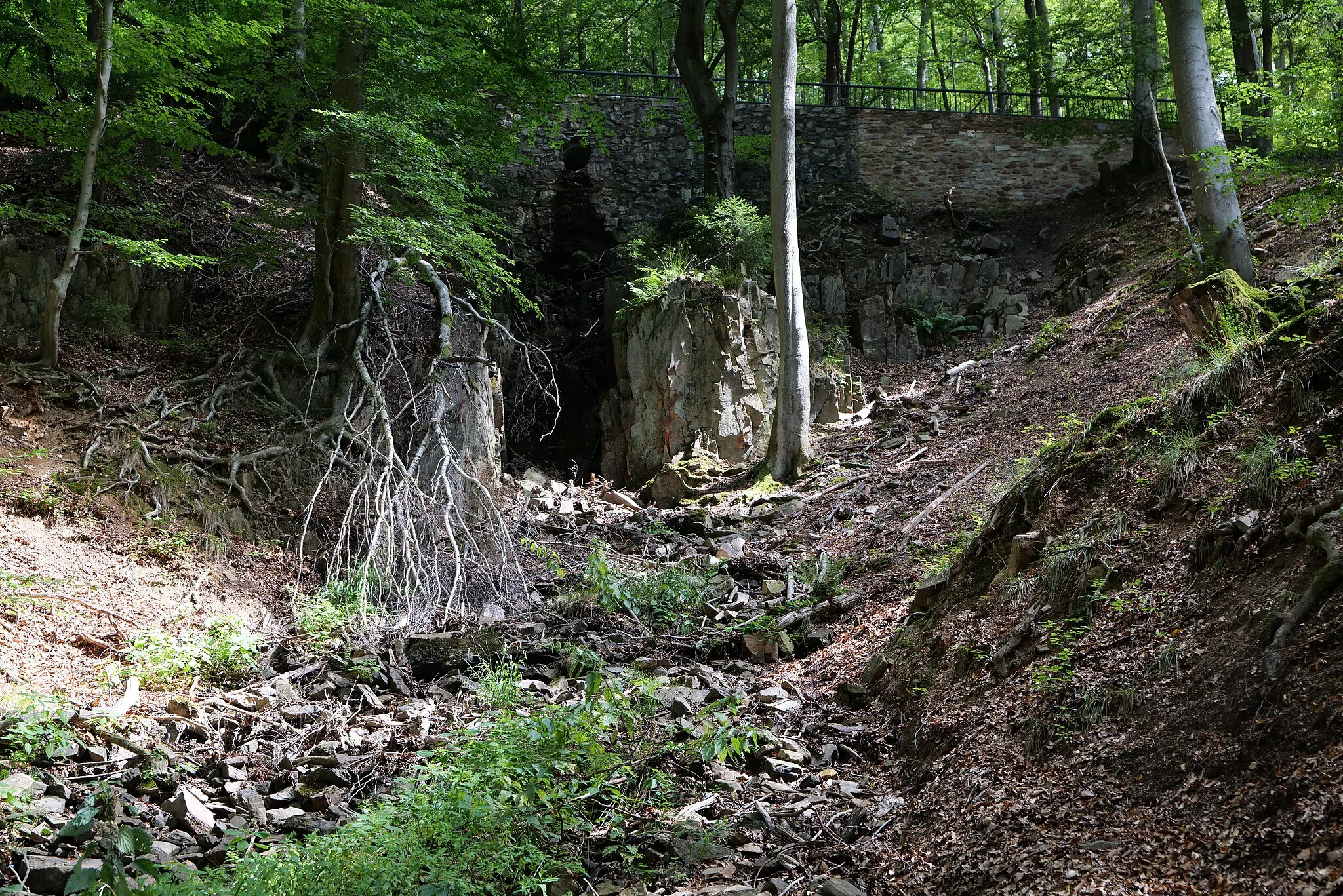 Photo showing: Rombachwasserfall am Rombach im Taunus ohne Wasser am 18. August 2020.