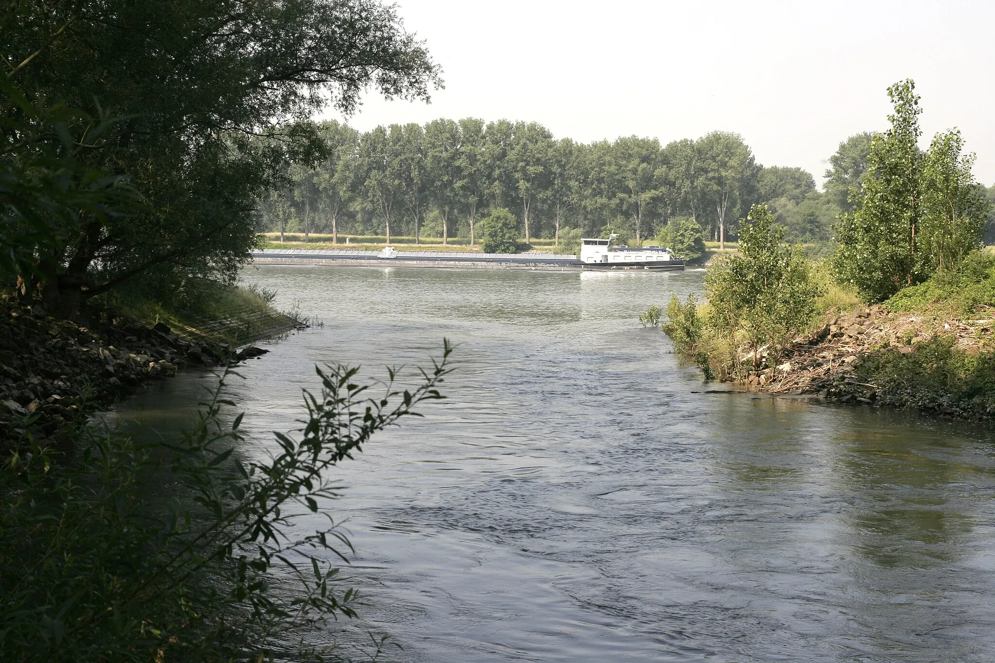 Photo showing: Der Altrhein bei Stockstadt. Im Hintergrund der Rhein und rechts der Kühkopf.