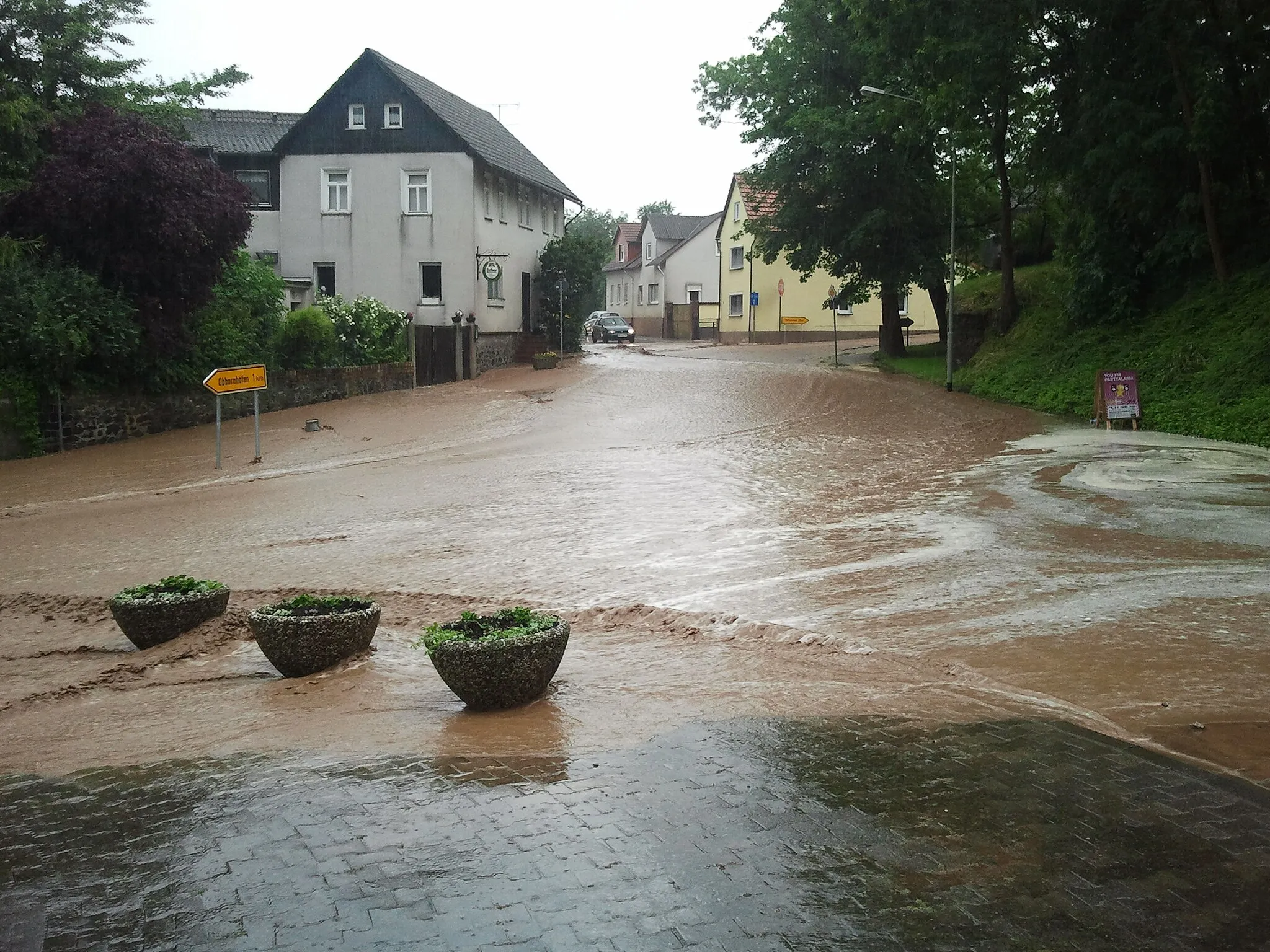 Photo showing: Hochwasser in Wohnbach - Sommer 2012