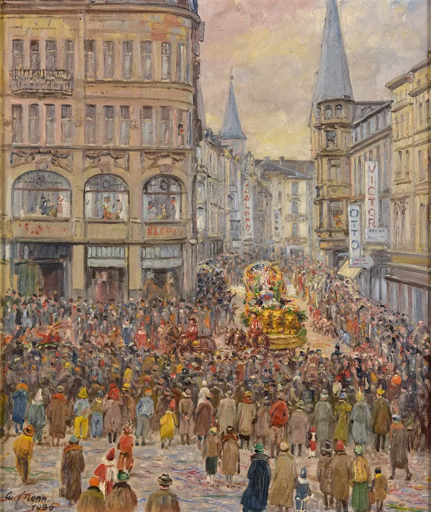 Photo showing: "Karneval in Bonn 1936", signiert, rückseitig betitelt und bezeichnet "Prinz Heinz V. - Heinz Wilz". Öl auf Leinwand, 65 x 55 cm.