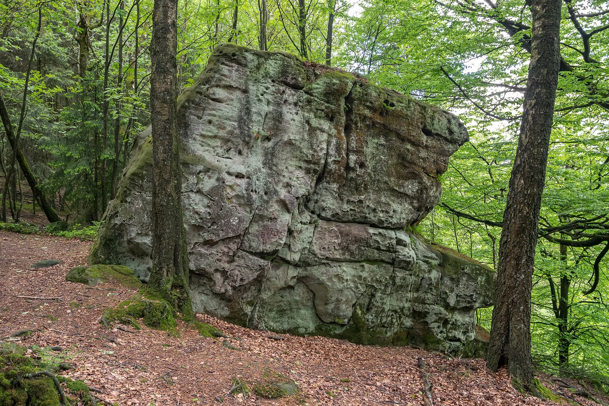 Photo showing: Opferstein Fauler Jäger nahe der Karlsschanze im Wald von Willebadessen, LSG Naturpark Eggegebirge und Teutoburger Wald