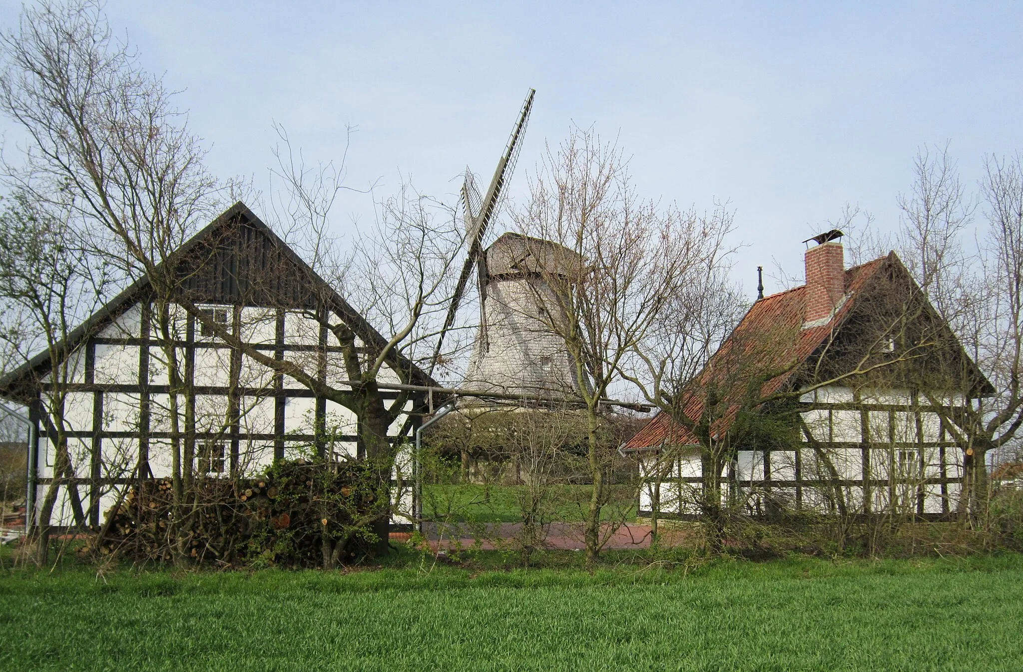 Photo showing: Windmill and timber framed houses in Destel (Stemwede, Kreis Minden-Lübbecke)