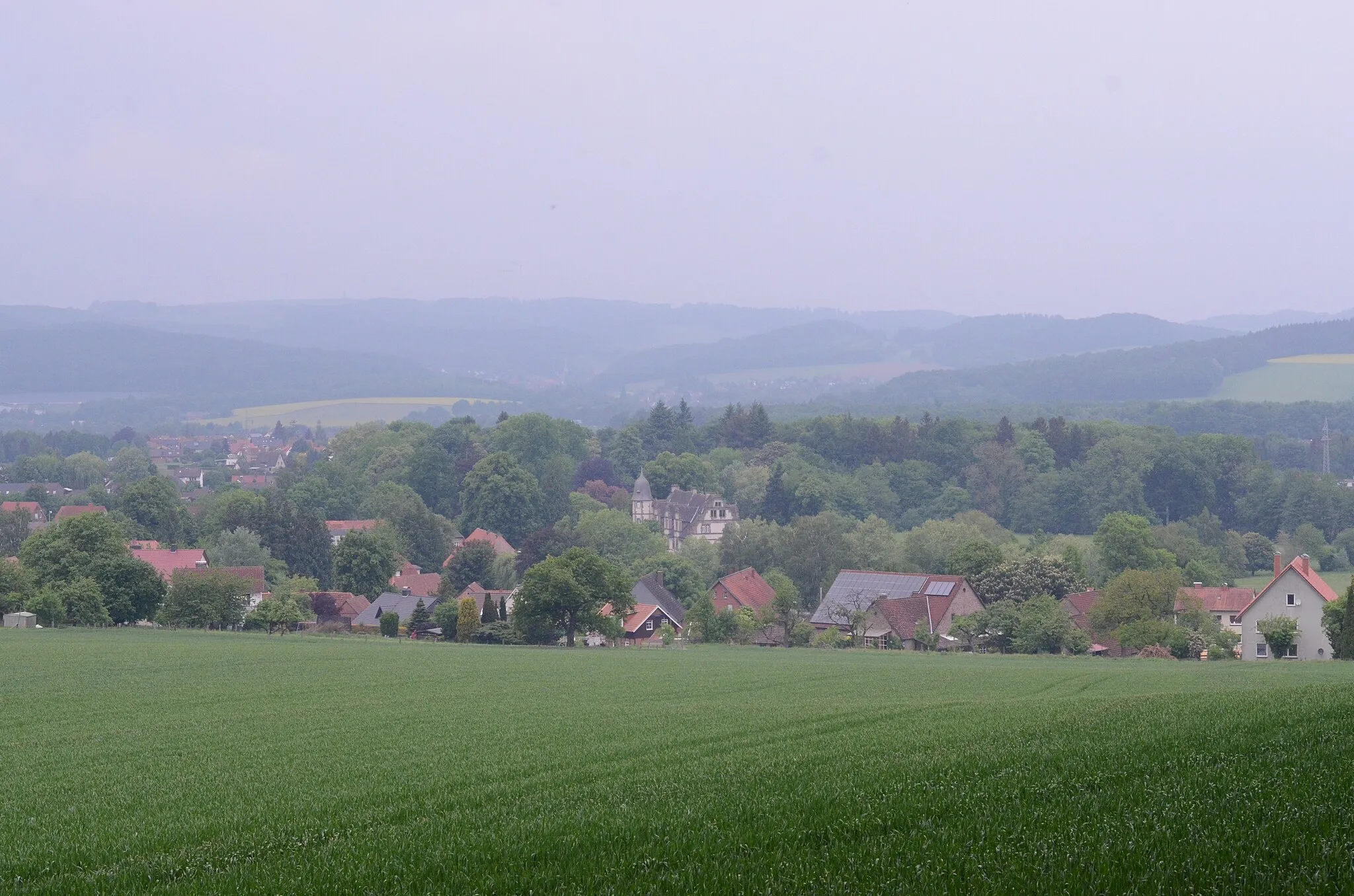 Photo showing: Blick vom Waldrand des Löhlbergs auf das Schloss Wendlinghausen