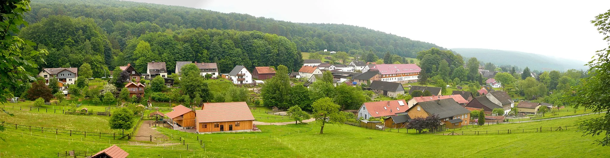 Photo showing: Blick von Nordwesten auf den nördlichen Teil von Amelith, Flecken Bodenfelde, Landkreis Northeim, Südniedersachsen.