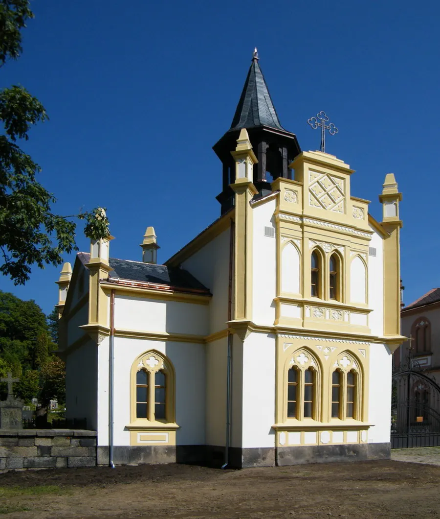 Photo showing: Hřbitovní kostel Nanebevstoupení Páně v Mikulášovicích po rekonstrukci