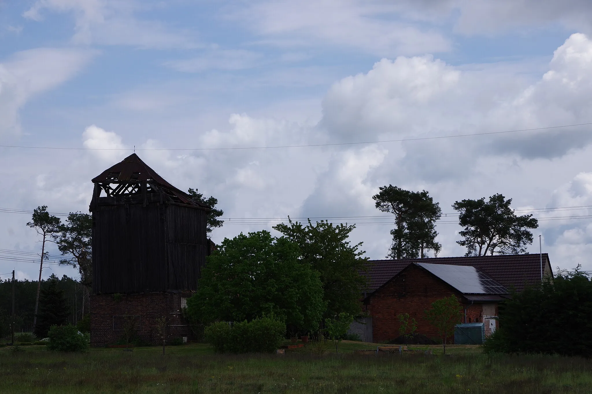 Photo showing: Alte, ehemalige Bockwindmühle im Ort Oelsig. Am Gehöft mit der Nummer 61. Schon stark verfallen. Nach der Google Earth Ansicht, muß wohl 2022 dann der Holzaufbau eingestürzt, oder abgerissen worden sein. Dieser aus Backstein gemauerte Sockel / Untergeschoss wurde wohl 1950 vom damaligen Besitzer errichtet, welcher auch die Technik überarbeitete. Am Anbau ist noch eine schwarze Kanze und darunter mehrere Eisen zu sehen, an welchen man erkennt, das sich dort einmal noch ein zusätzlicher Anbau, vielleicht ein Überdach befand.