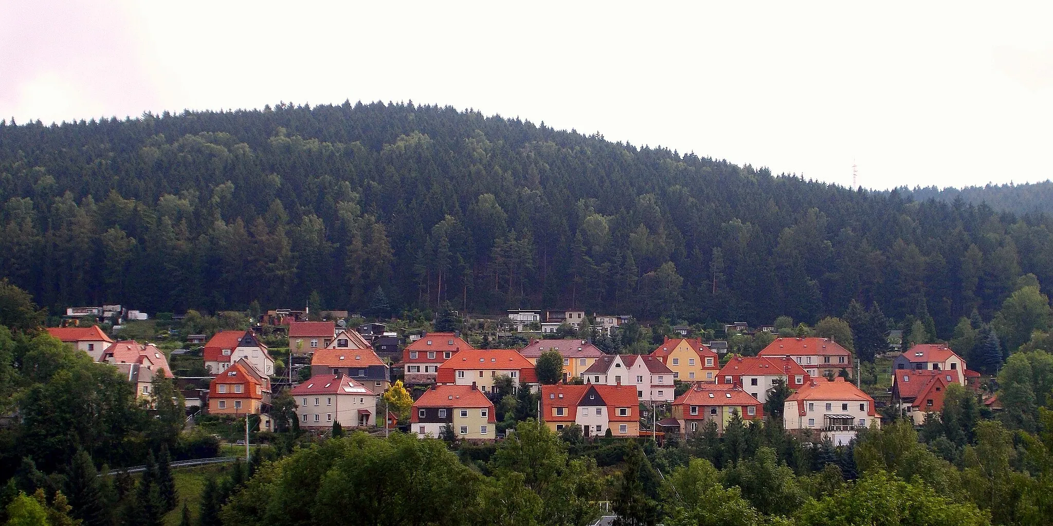 Photo showing: Blick von der Ahnewand auf den Bauverein in Schmiedeberg - Dokumentation 2013