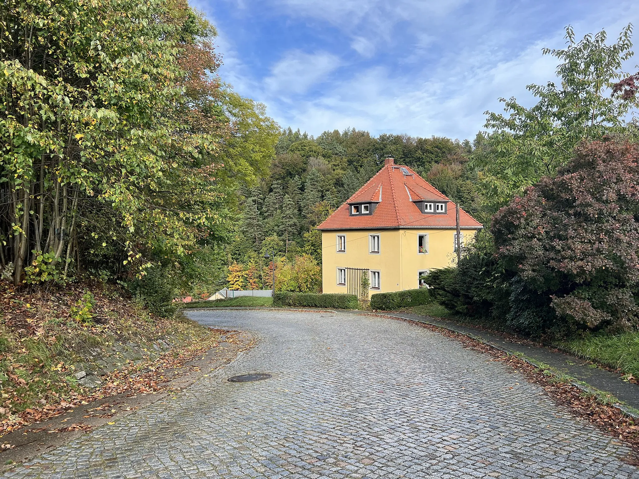 Photo showing: Straße "Nikolsdorfer Berg" in Leupoldishain, Königstein, Landkreis Sächsische Schweiz-Osterzgebirge, Sachsen, Deutschland
