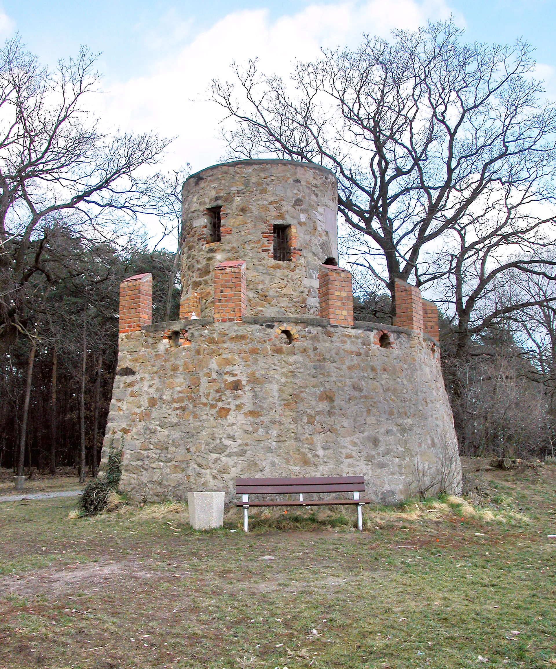 Photo showing: 16.02.2008  01689  Weinböhla, Schreinickenweg: Der Wartturm (GMP: 51.171693,13.582998) oberhalb des Ratsweinberges war von Wilhelm Wießner als Aussichtsturm geplant, stürzte aber während der Bauarbeiten 1900 ein und blieb als Ruine erhalten. Auch so bietet er noch eine schöne Aussicht.                                                                                       [DSCN31535.TIF]20080216105DR.JPG(c)Blobelt