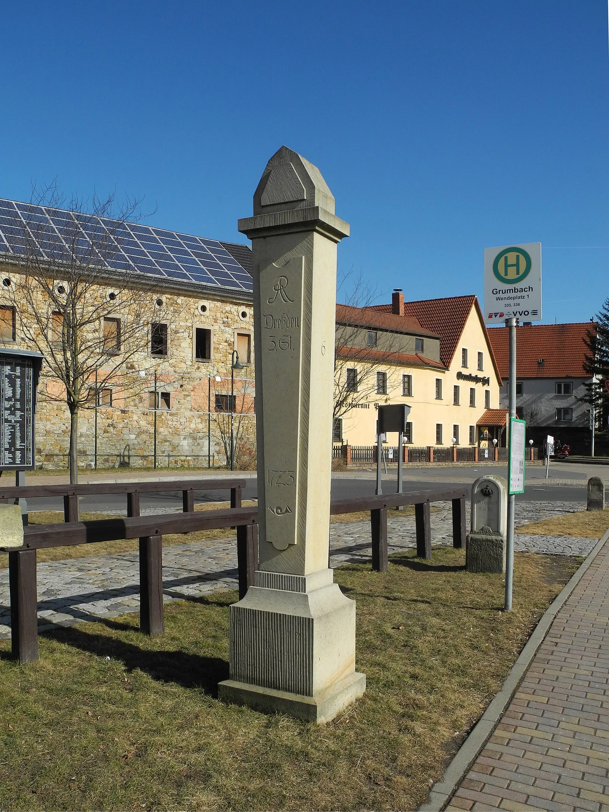 Photo showing: Postmeilensäule (Kopie einer Halbmeilensäule von 1723) in Grumbach, OT von Wilsdruff