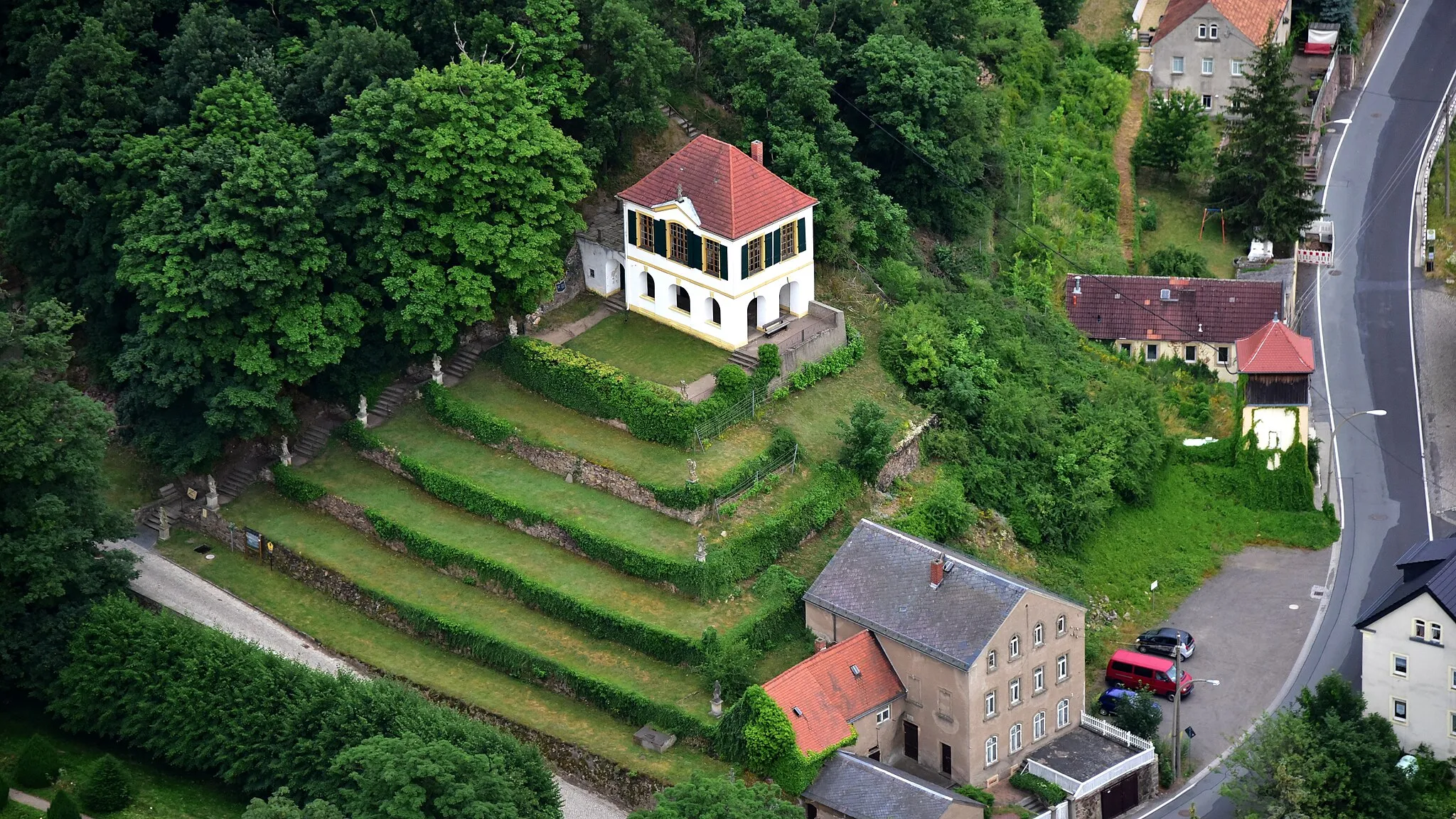 Photo showing: Barockschloss Seußlitz, Heinrichsburg, Luftaufnahme (2017)