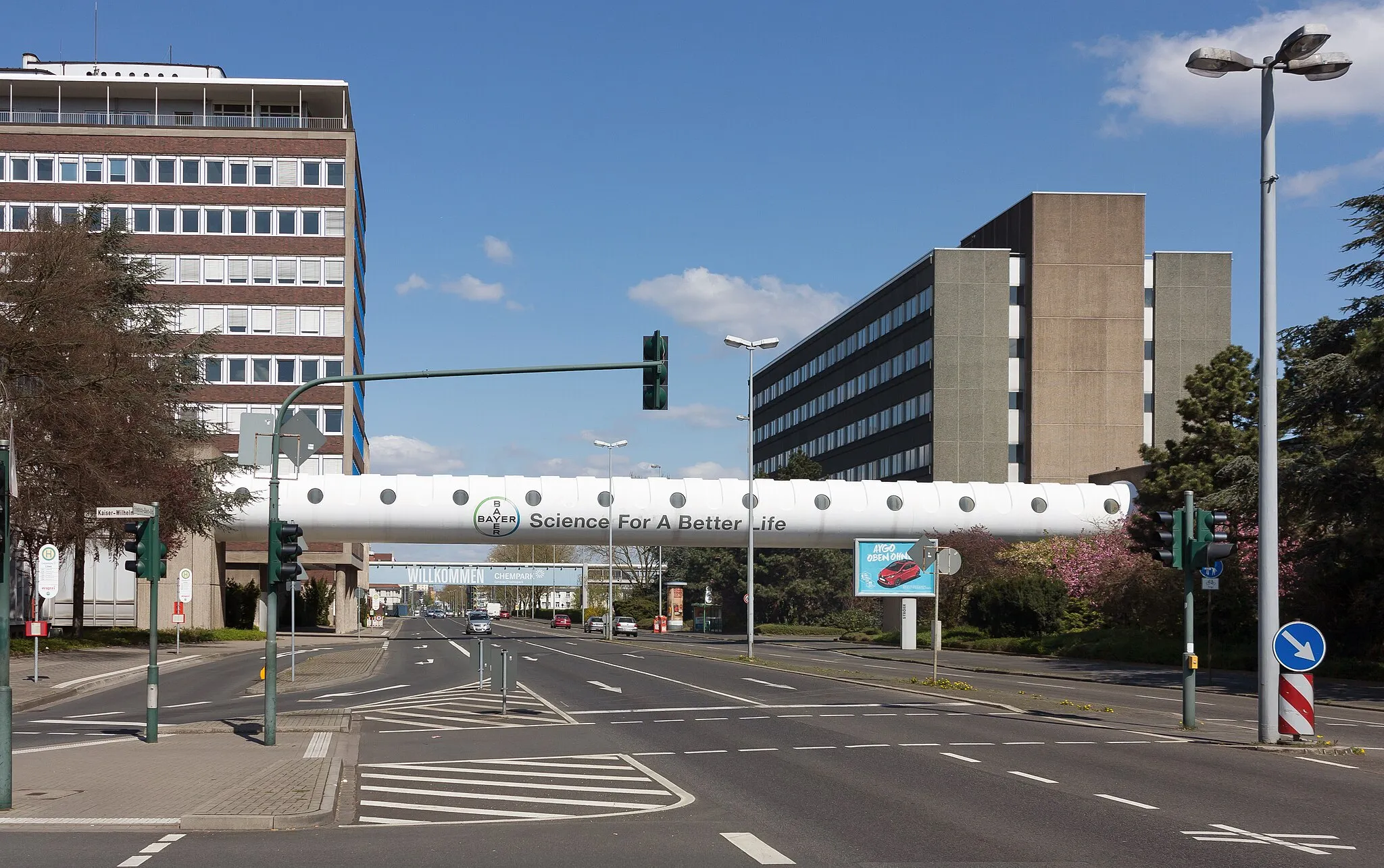 Photo showing: Leverkusen, view to a street: Bayer - Science for a better life