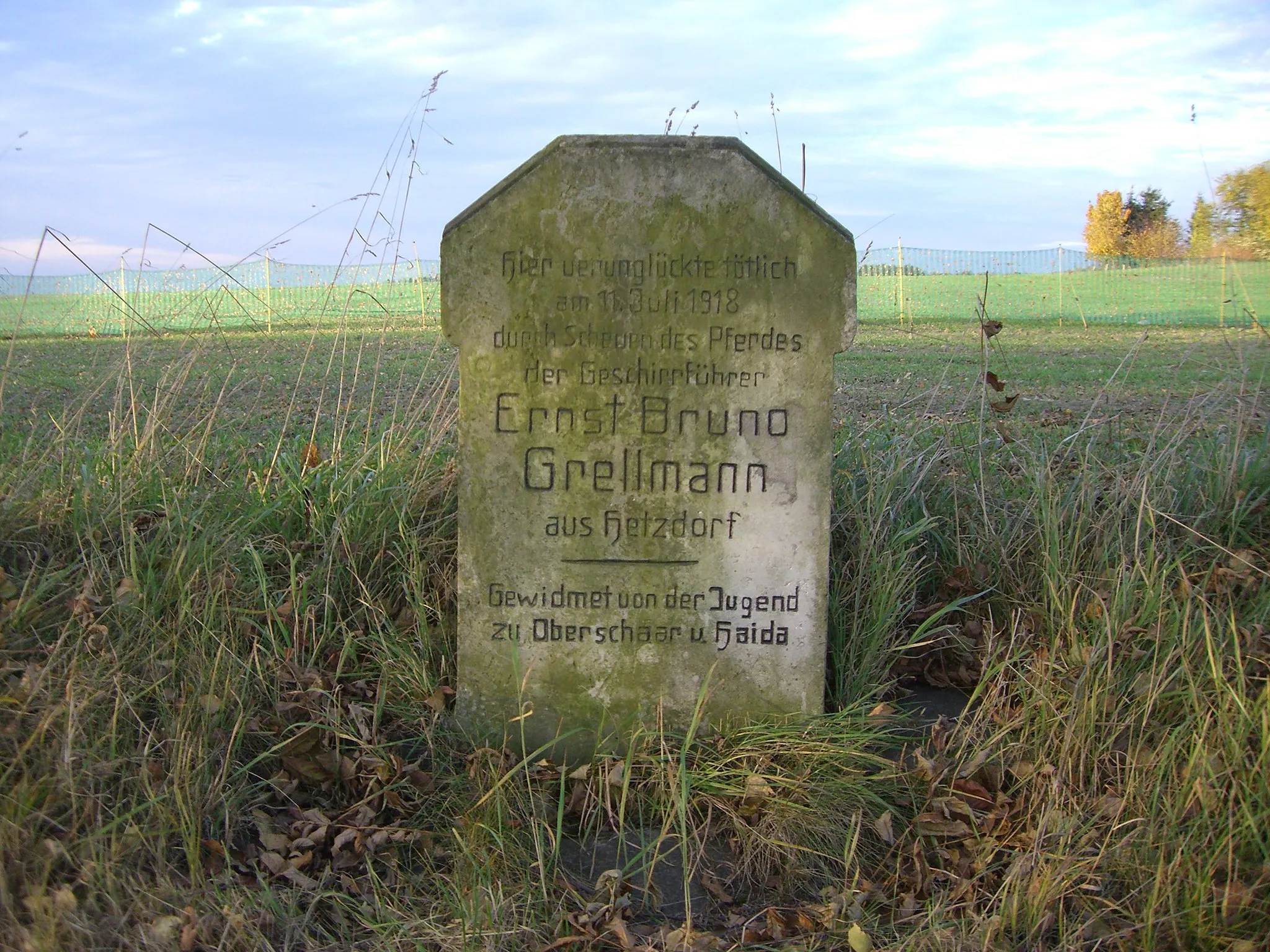 Photo showing: Gedenkstein eine tödlich verunglückten Fuhrmanns von 1918