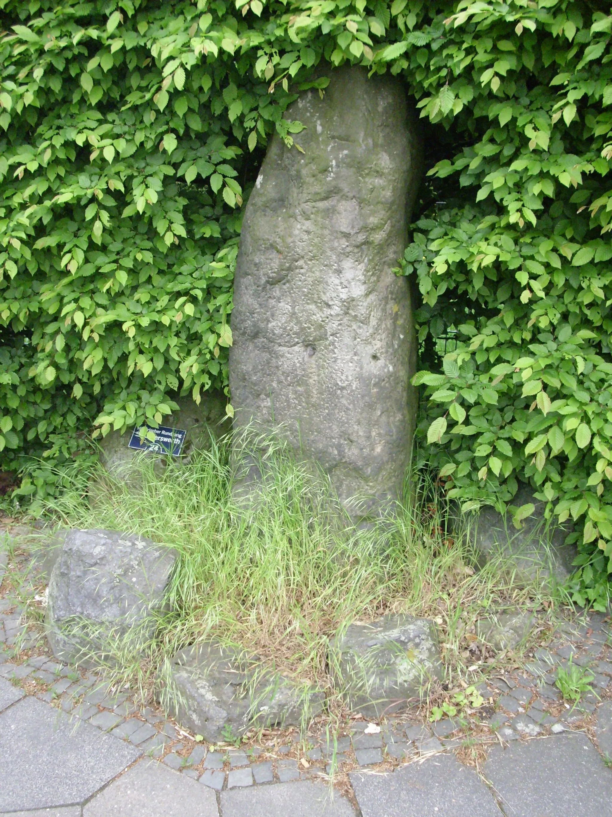 Photo showing: The Menhir of Kaiserswerth in Düsseldorf Kaiserswerth, a pre-historic stone (2000-1500 BC). Oldest historic monument in Kaiserswerth and in whole Düsseldorf. From the right side.