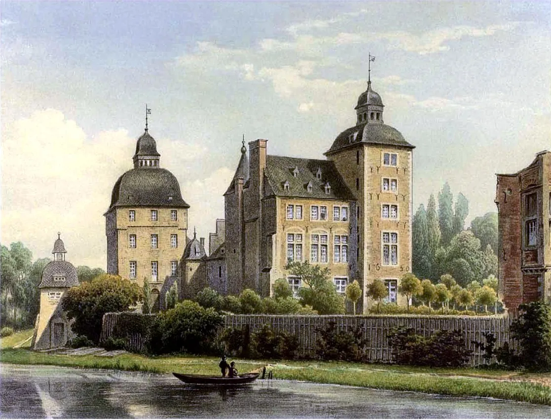 Photo showing: Schloss Myllendonk, Lithografie aus dem 19. Jahrhundert