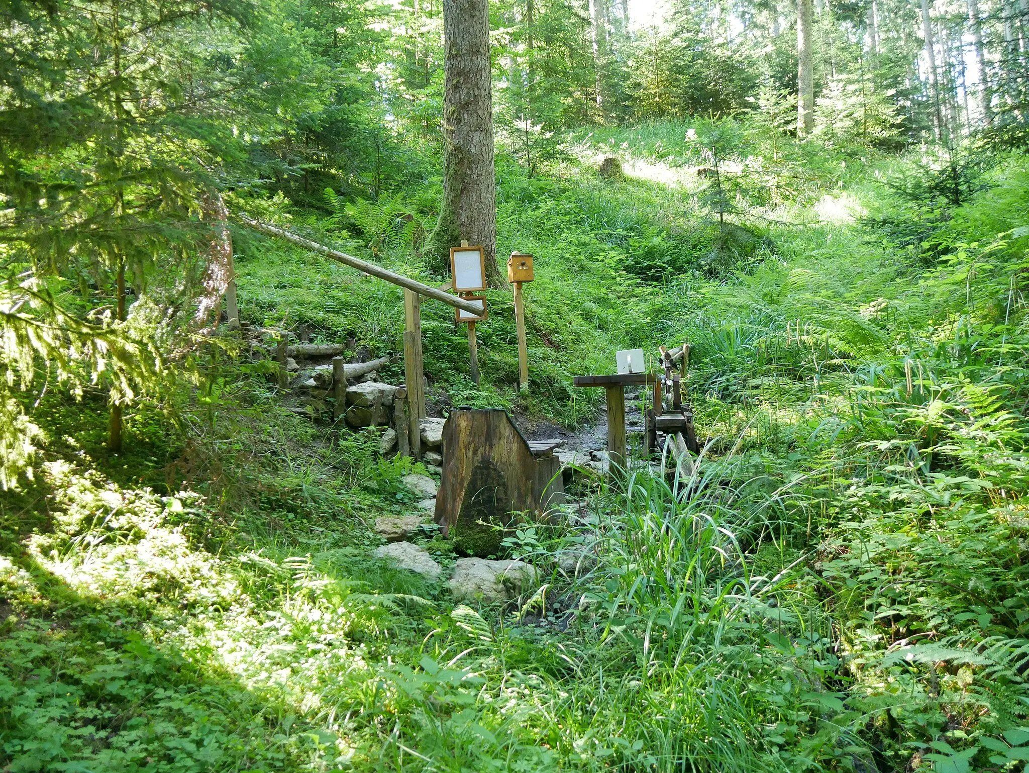 Photo showing: Quellbrunnen im Wald der schon dem berüchtigtem Räuber Hannikel, der 1778 in Sulz enthauptet wurde,  als Versteck gedient haben soll.
