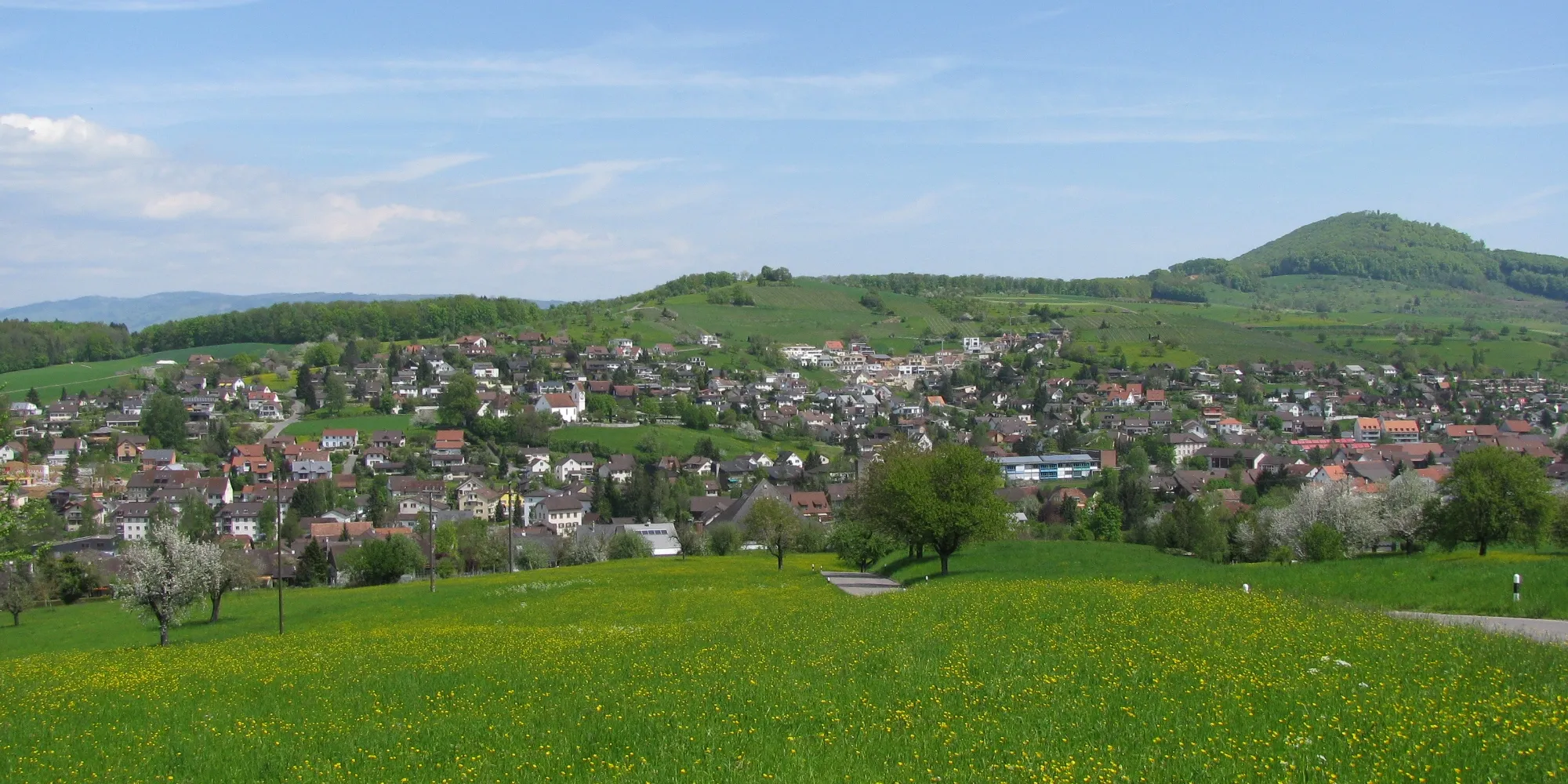 Photo showing: View of Magden. On the right-hand side in the background the "Sonnenberg" mountain