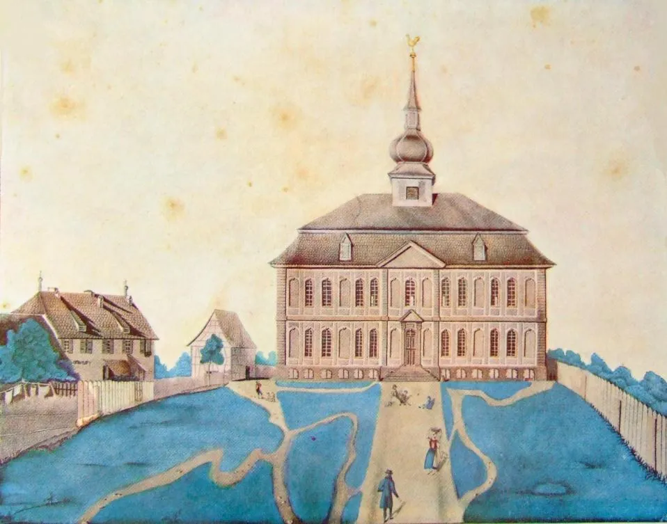 Photo showing: Kolorierte Zeichnung des elsässischen Schlosses Brumath