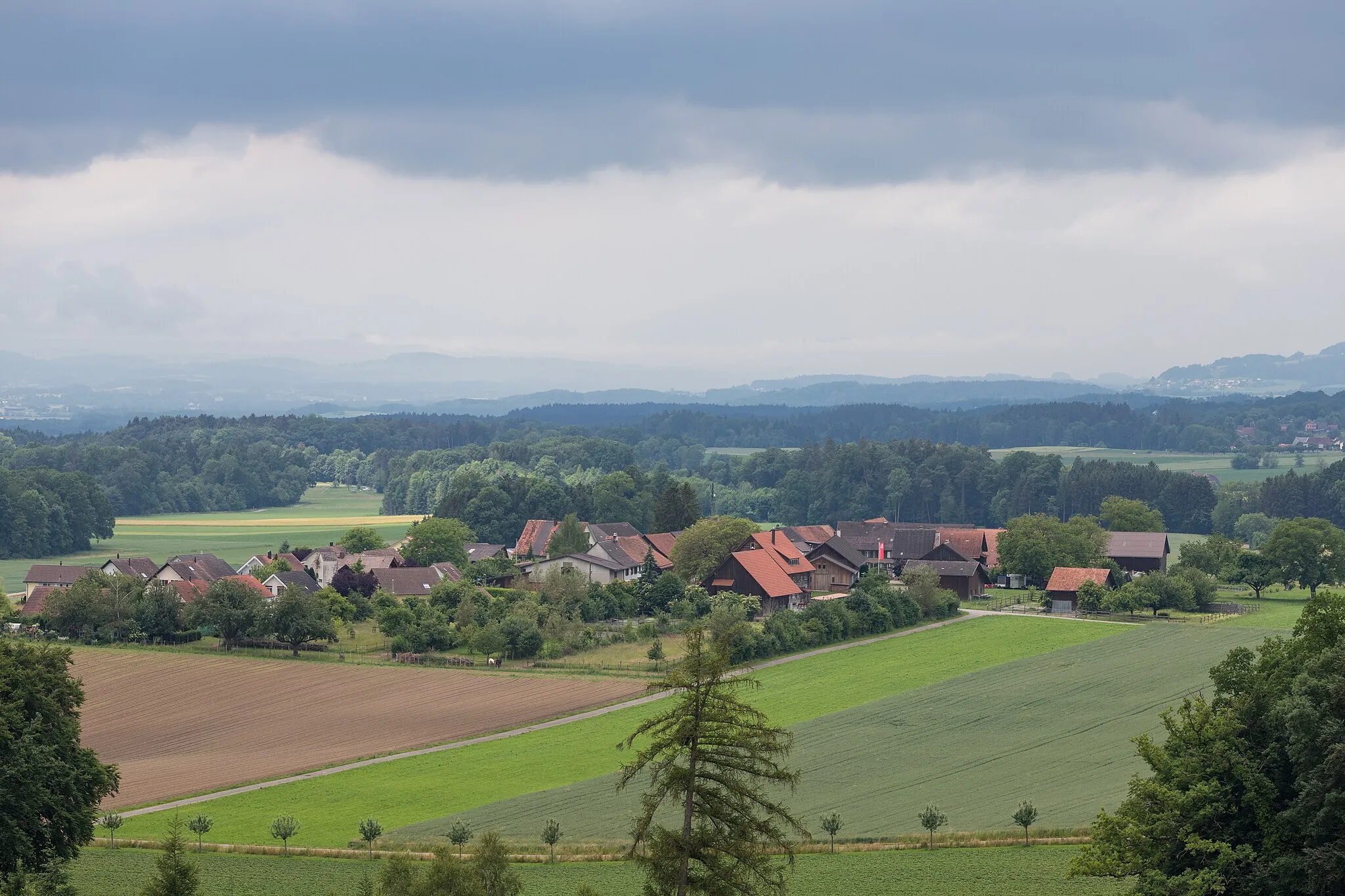 Photo showing: Blick vom "Napoleonturm" auf Gunterswilen (Gde. Wäldi TG)