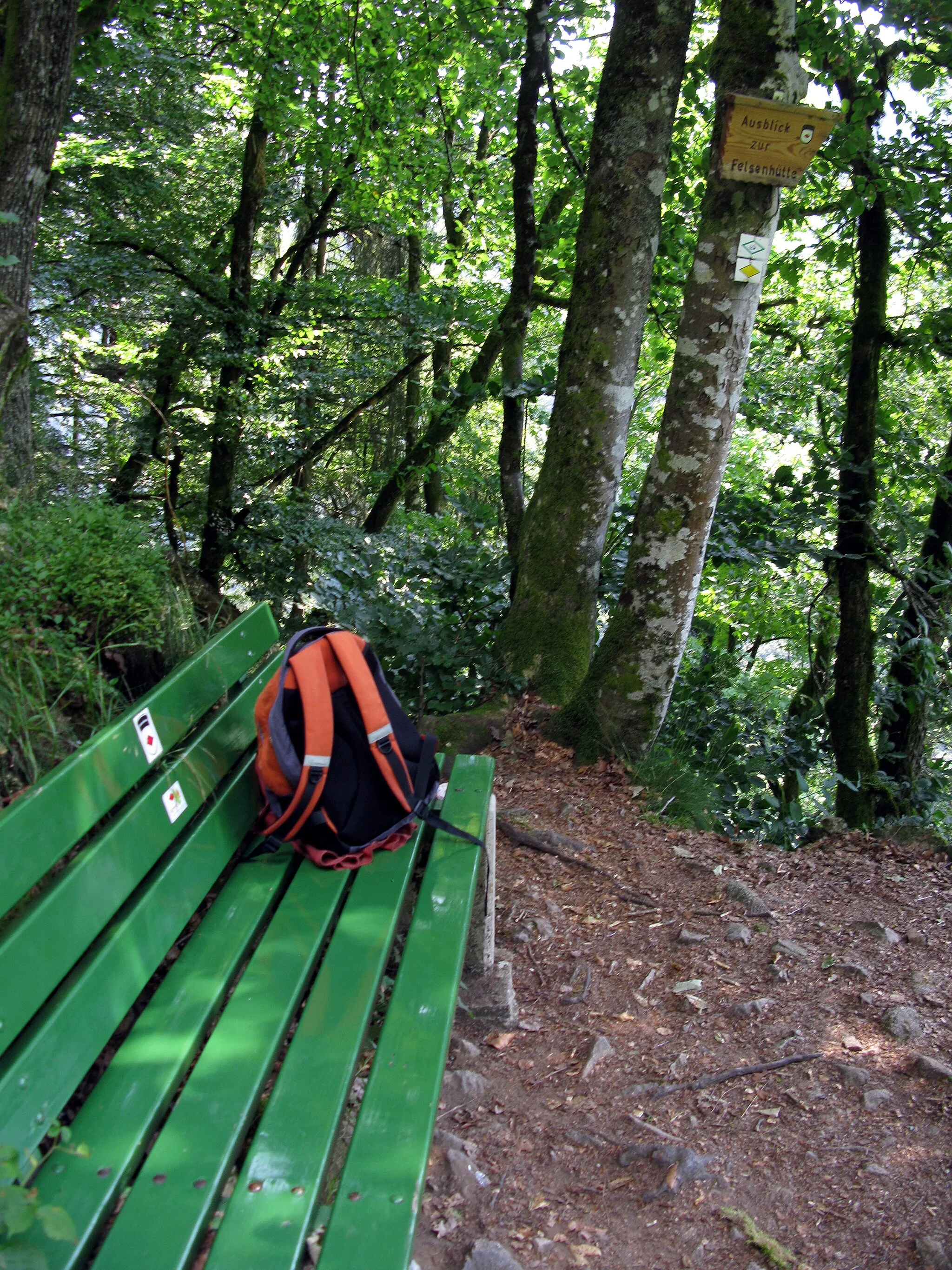 Photo showing: Bank auf dem Schluchtensteig im Wehratal mit Ausblick zur Felsenhütte