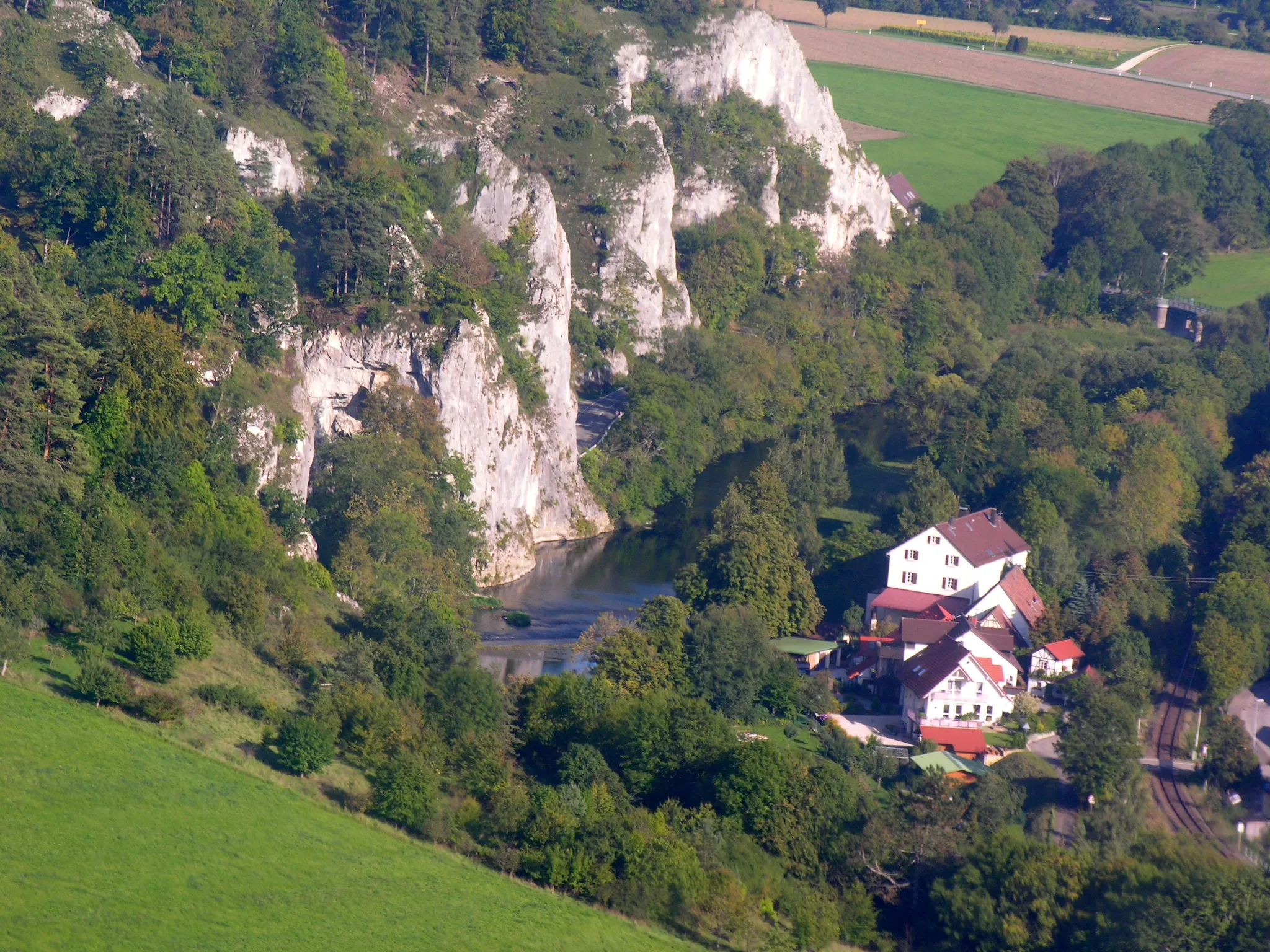 Photo showing: Germany, Baden-Württemberg,

Aerial view of Gutenstein on the Danube