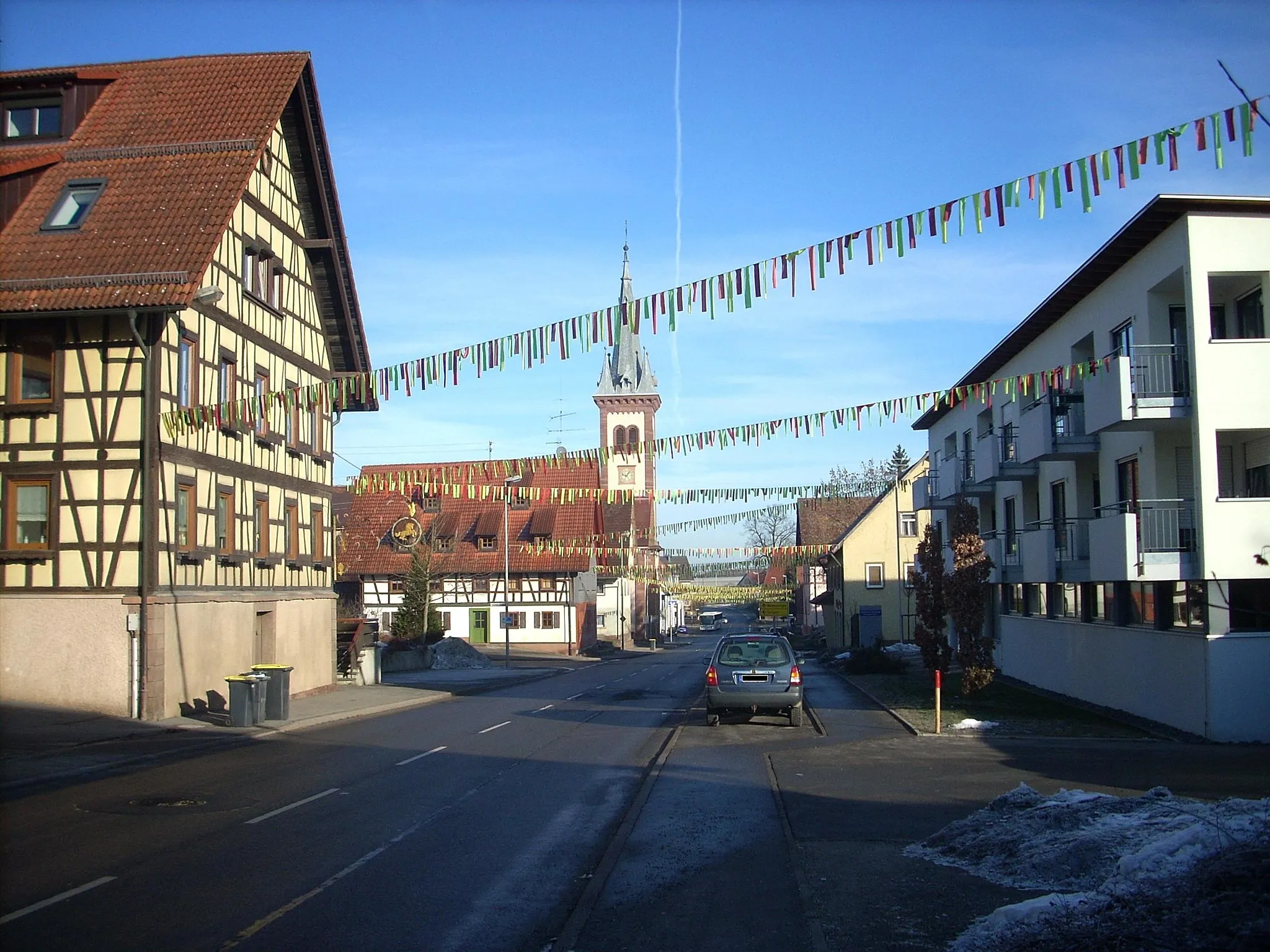Photo showing: "Freudenstädter Street" in the Dunningen district Seedorf with the Catholic church St. George in the background