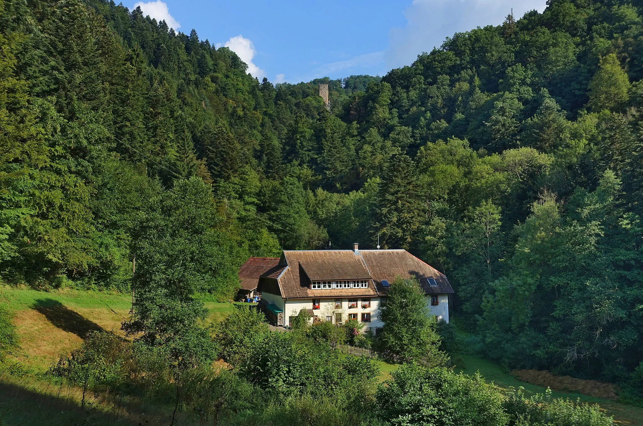 Photo showing: Die Lochmühle ist als Getreidemühle der Burg Wieladingen seit dem 14. Jahrhundert bekannt. Teile des heutigen Gebäudes stammen aus dem 17. und 18. Jahrhundert. Das alte Wasserrad ist wieder instandgesetzt.