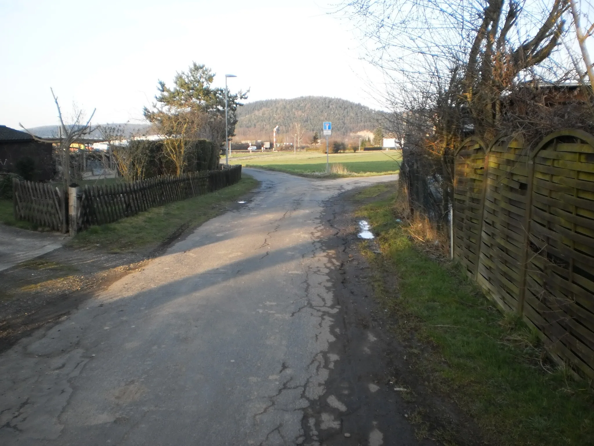 Photo showing: Lahntalradweg in Sarnau-Lahntal in Richtung Cölbe. Der Lahn-Eder-Radweg zweigt an der Kreuzung vorher auf der Kreisstrasse 81 nach Norden ab. Regelmässige Pendler nach Marburg kennen an dieser Stelle vermutlich den Weg, doch Touristen im Burgwald werden hier wegen der verdeckten Abzweigung zum Lahntalradweg (rechts mit mouseover sichtbar) Schwierigkeiten bei der Orientierung haben. Auch Radler*innen die im Frühjahr das Fahrrad neu entdecken. Weiter hinten ist der alte Bahnhof Sarnau an der Oberen Lahntalbahn am Ende des Feldwegs mit Sackgassenbeschilderung gelegen (März 2016) Es wäre eine Überlegung, ob dieser bedeutsame Abschnitt als Fahrradstrasse schon an der K81-Kreuzung beschildert werden könnte, dann muss auch kein einziger Baum fallen.