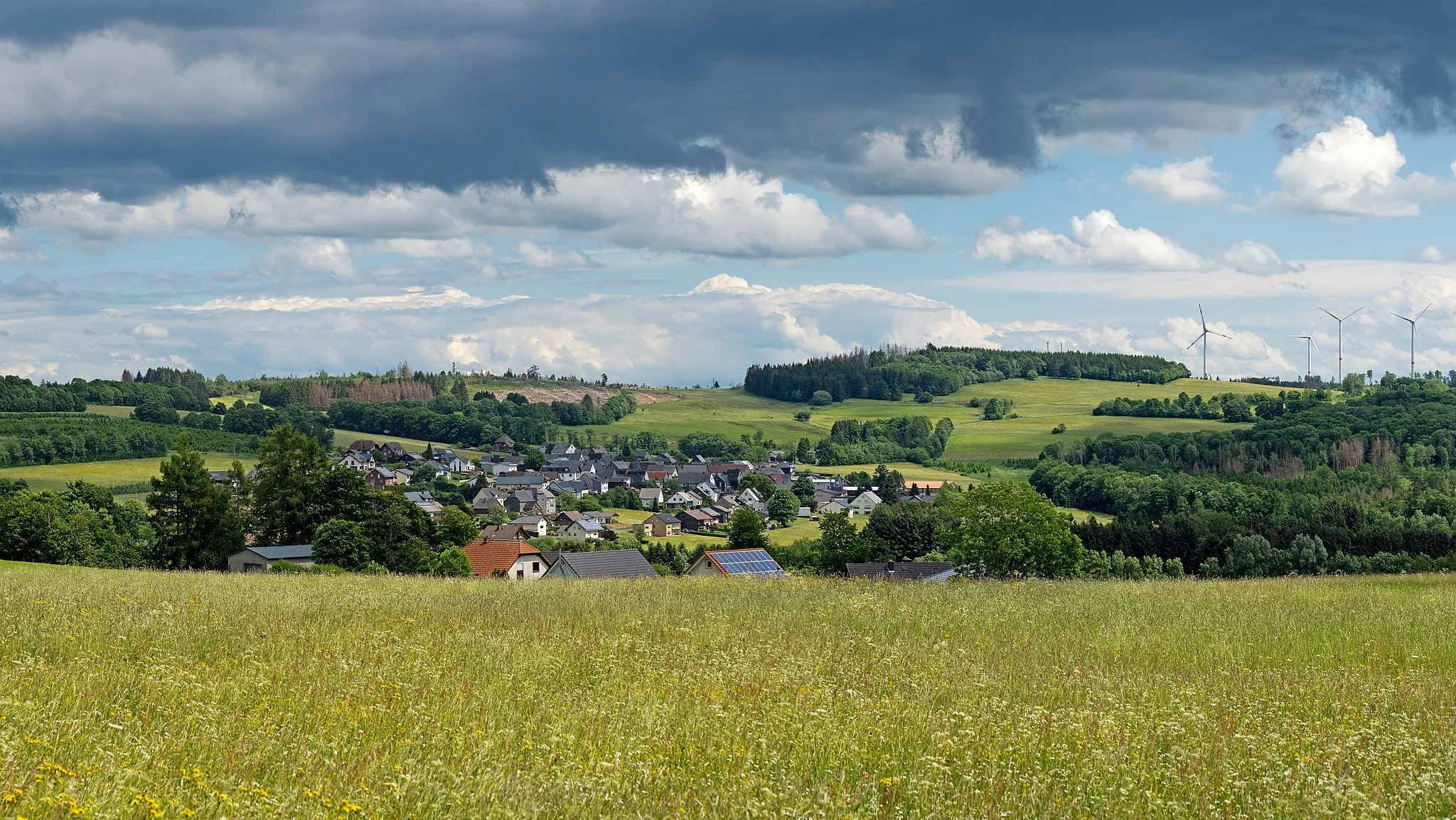 Photo showing: Fuchskaute, the highest mountain of the Westerwald, see from the west.