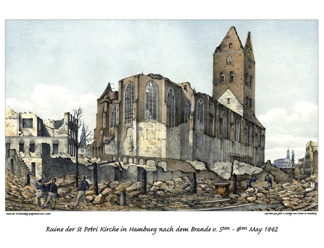 Photo showing: Ruine der St. Petri Kirche in Hamburg nach dem Brande...,