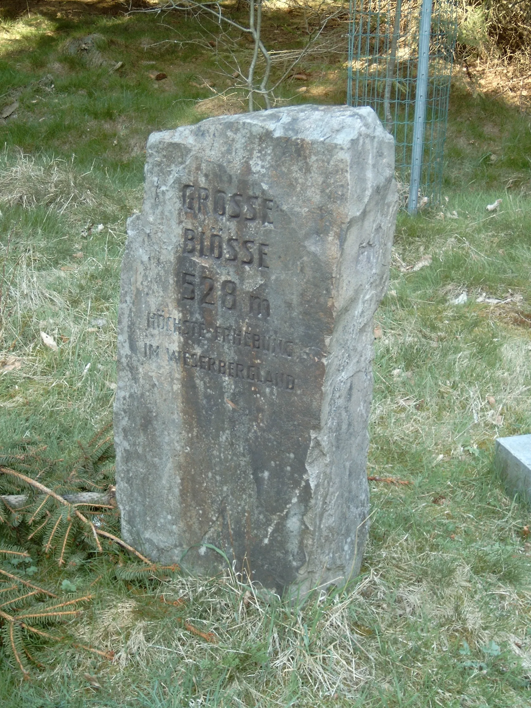 Photo showing: stone on the "Große Blöße" beside the regional street L549 in the Solling