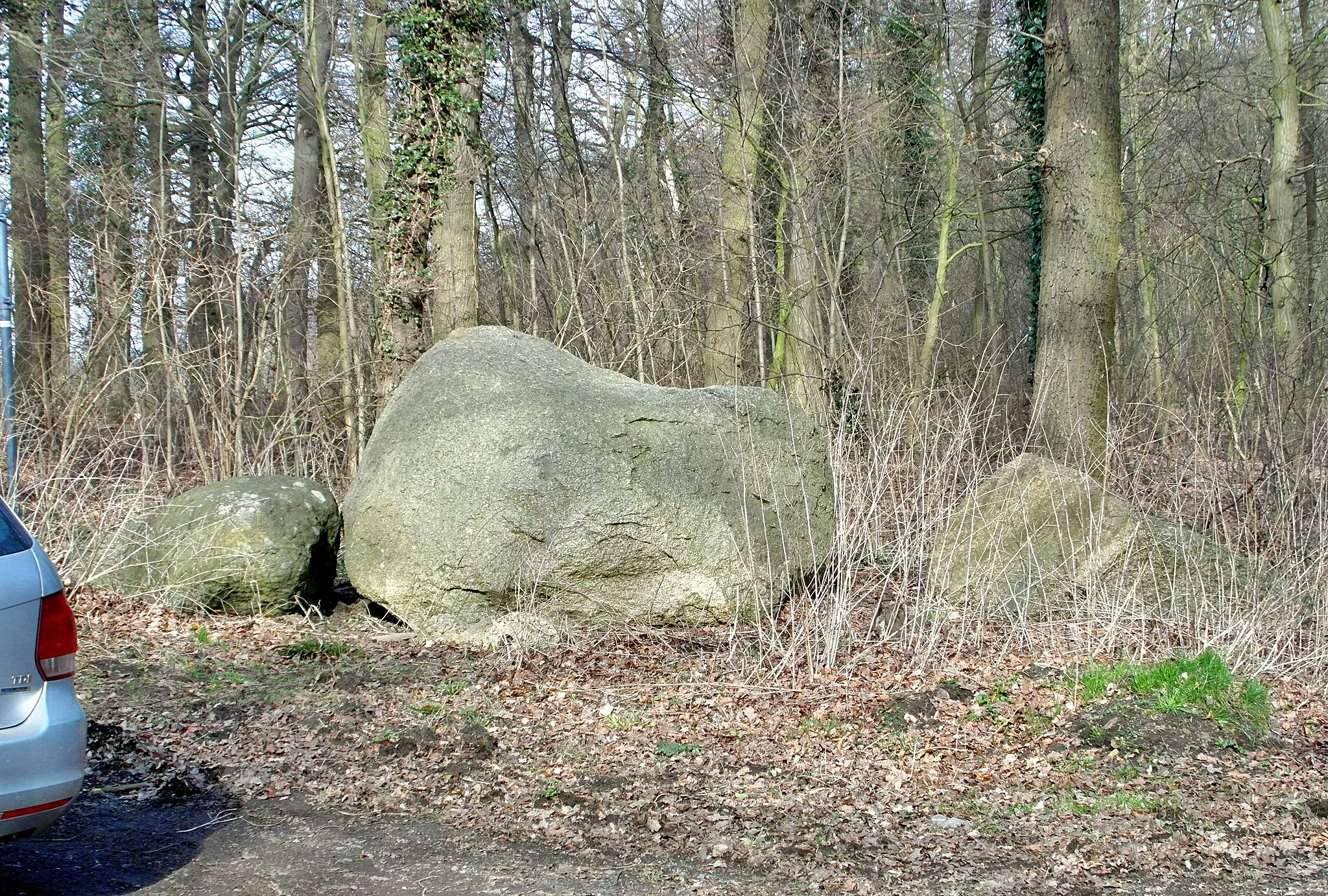 Photo showing: Die Findlinge im Lohnder Holz liegen direkt am Rand des Parkplatz Forst Esloh (Naturdenkmal ND-H 172)