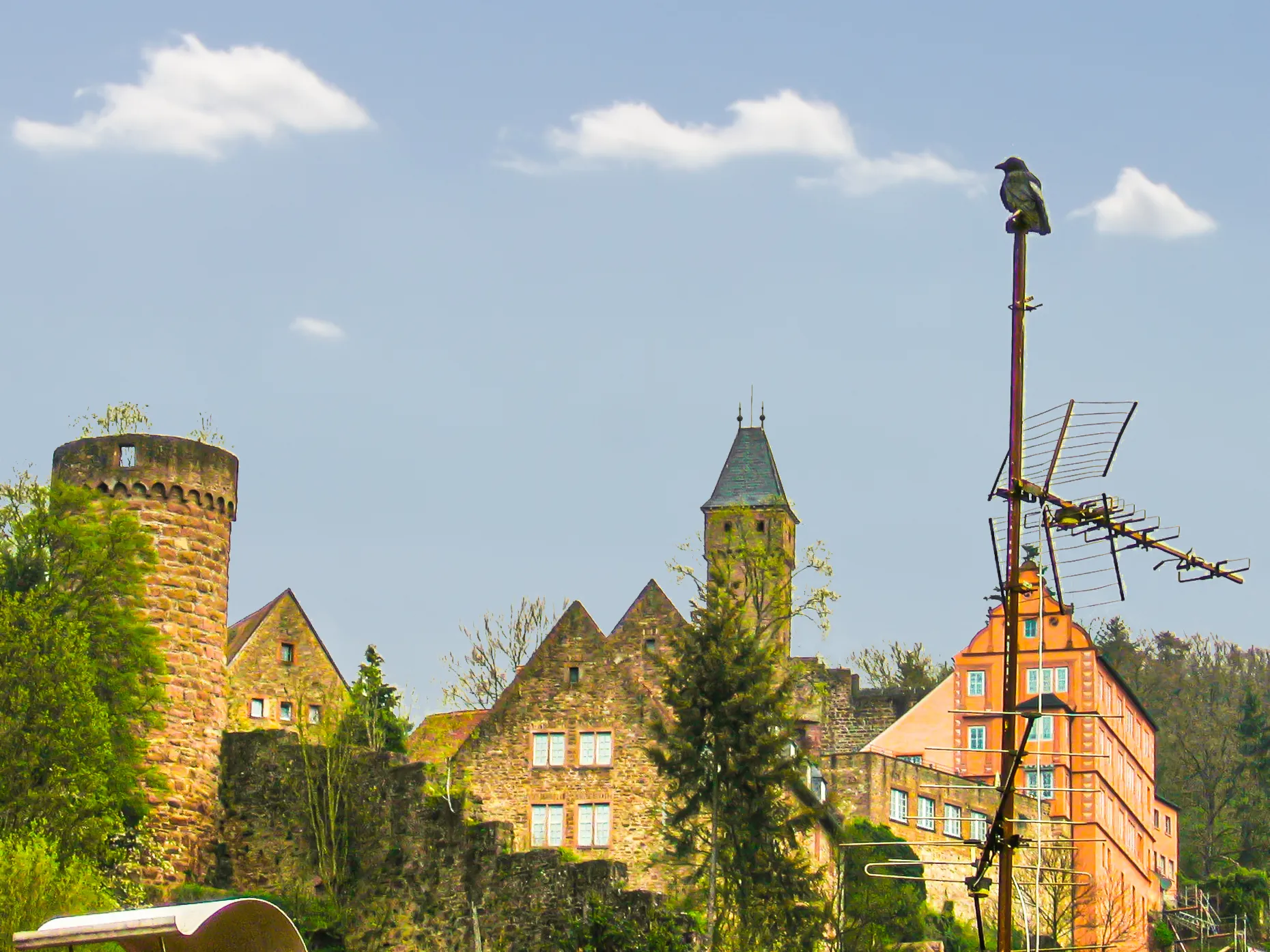 Photo showing: черный ворон, так сказать...
eben: ein Rabe

(Hirschhorn castle, Germany)