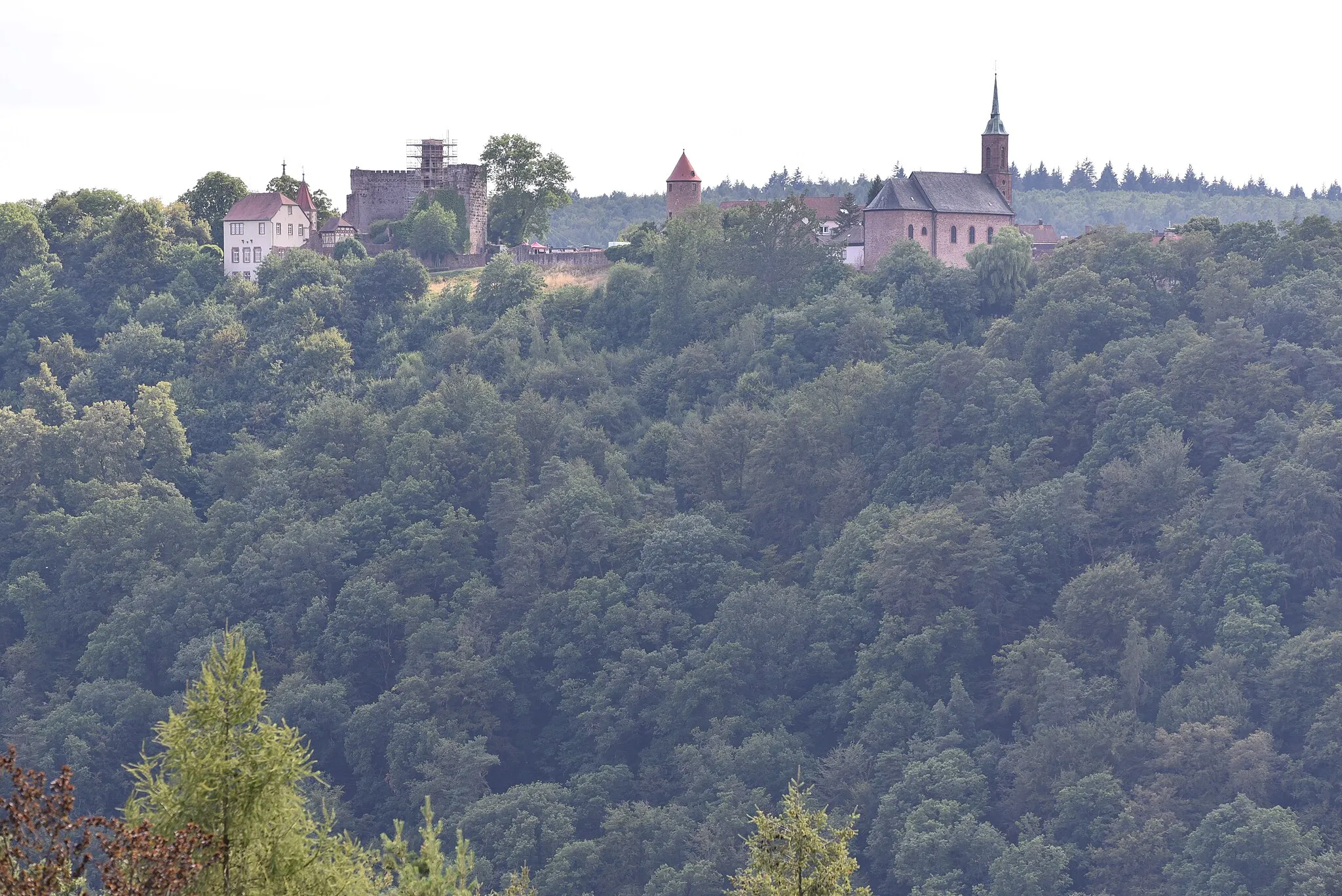Photo showing: View from the crossing of Wormser Weg and Greiner Str. north of Neckarsteinach to Dilsberg.