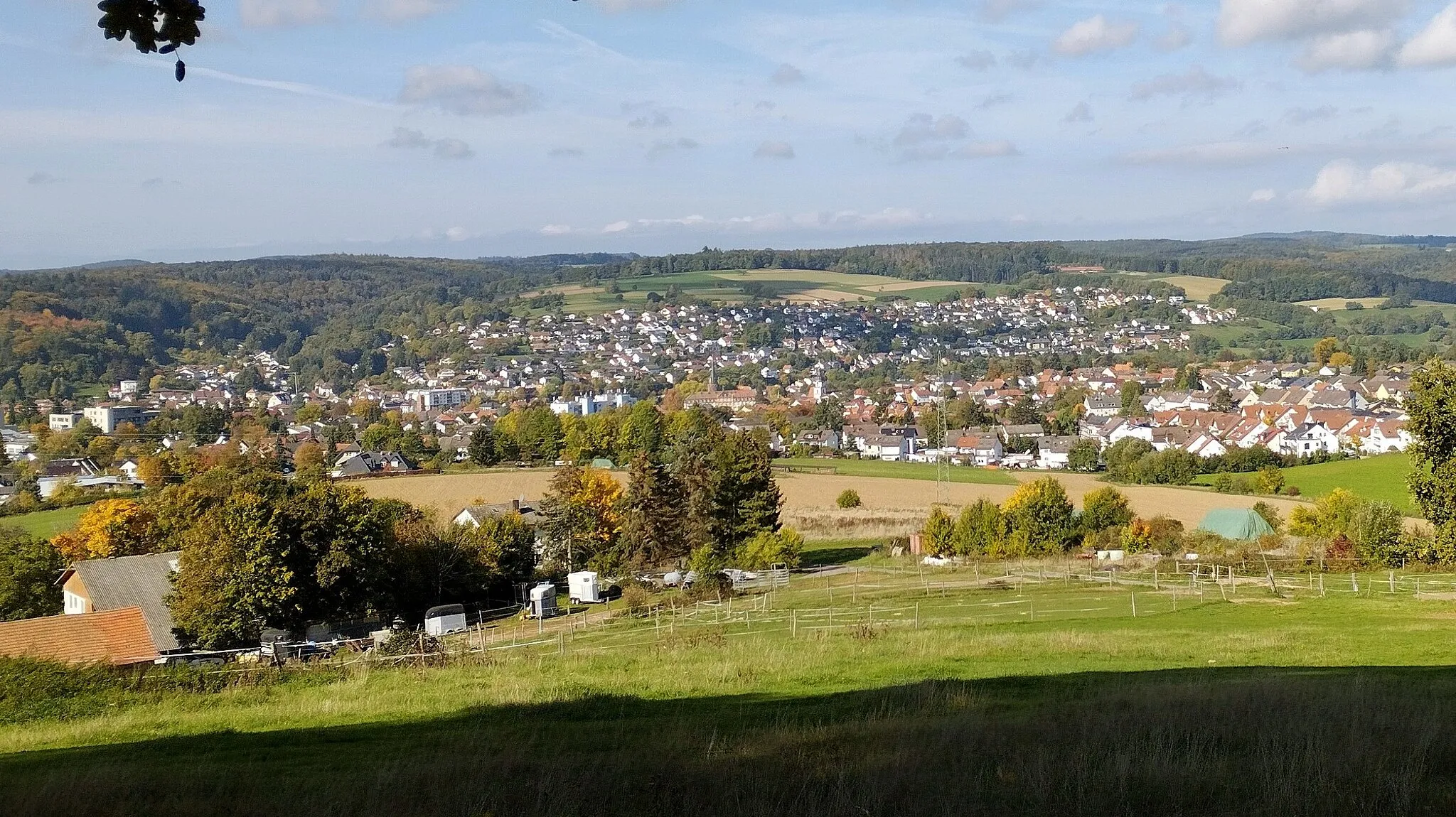Photo showing: Erbach, view from the east to the town in the valley of the Mümling (Odenwaldkreis, Hesse, Germany)