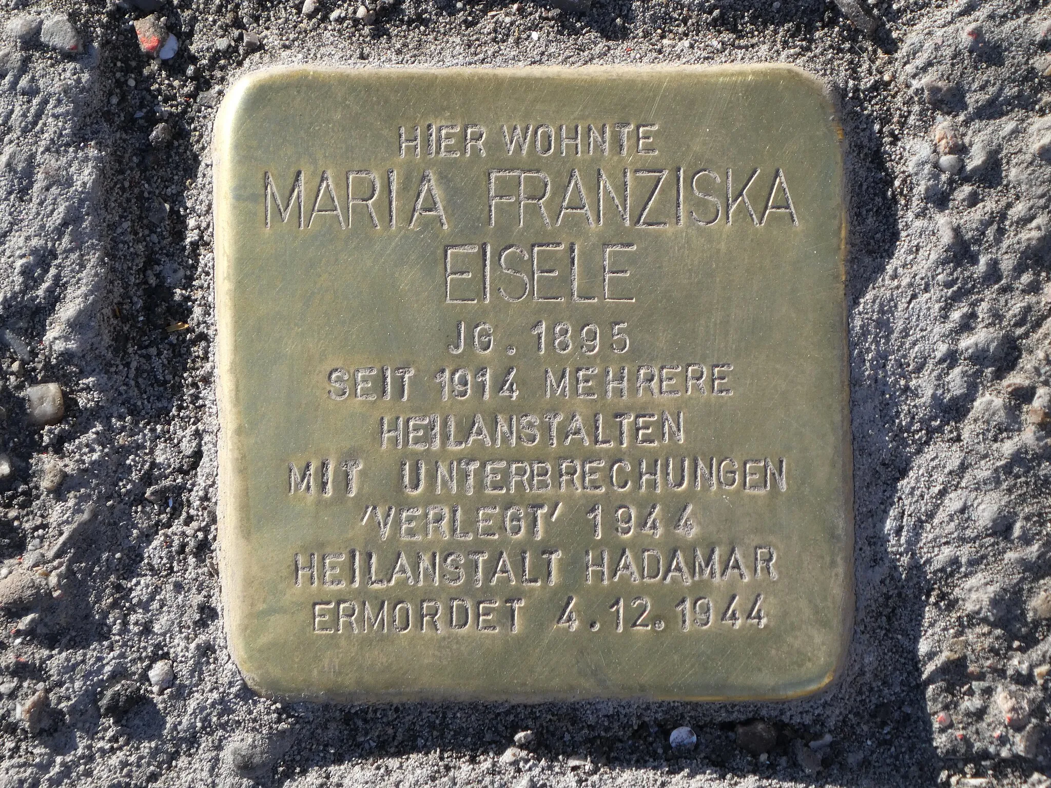 Photo showing: Ooser Sophienstraße 4, 76532 Baden-Baden, Germany, Hier wohnte Maria Franziska Eisele, Jg. 1895, Seit 1914 mehrere Heilanstalten mit Unterbrechungen, 'verlegt' 1944 Hailanstalt Hadamar, ermordet 4.12.1944