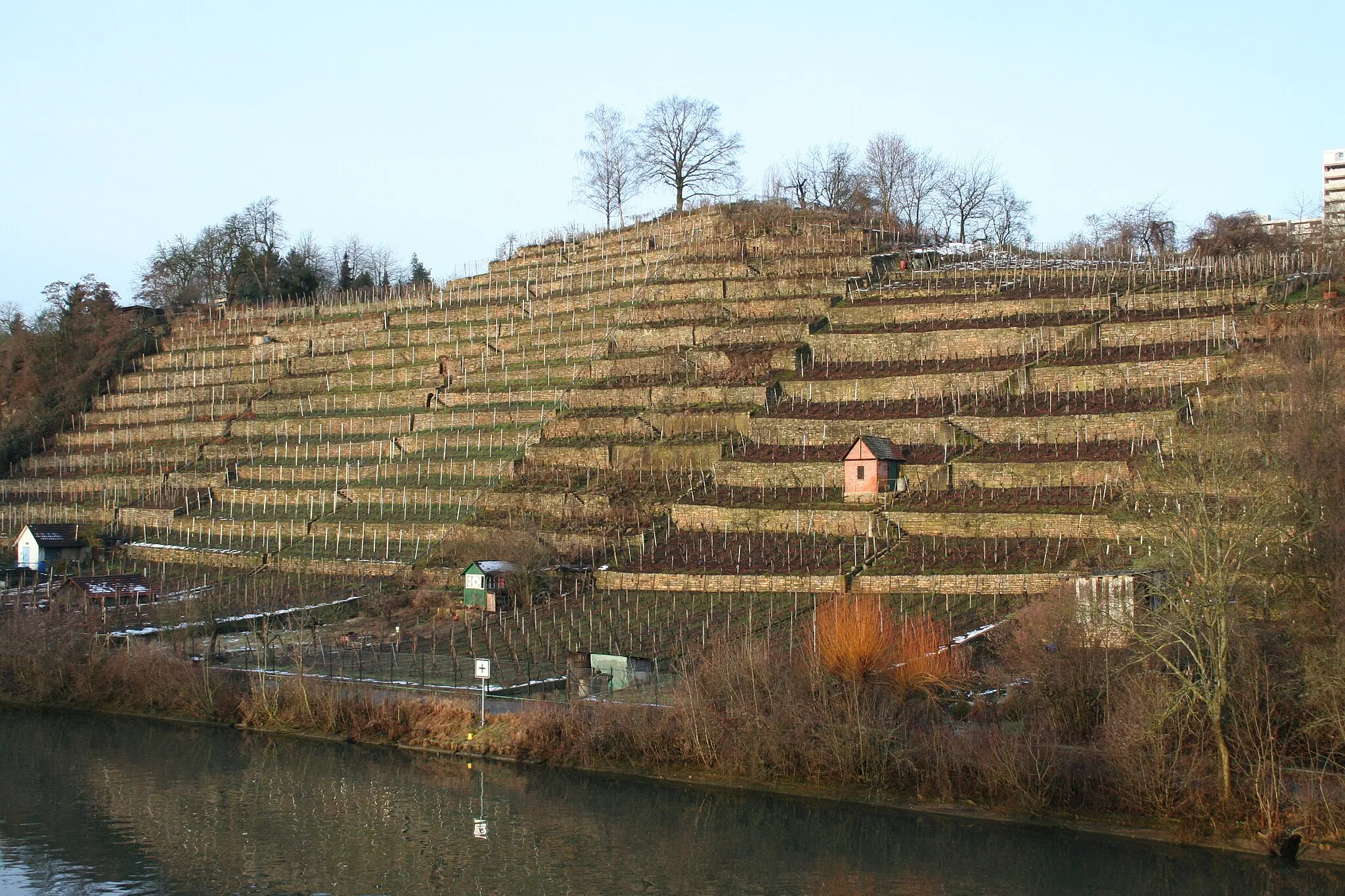 Photo showing: Burgstelle Freienstein vom Max-Eyth-Steg aus gesehen, Stuttgart-Mühlhausen (Freiberg)