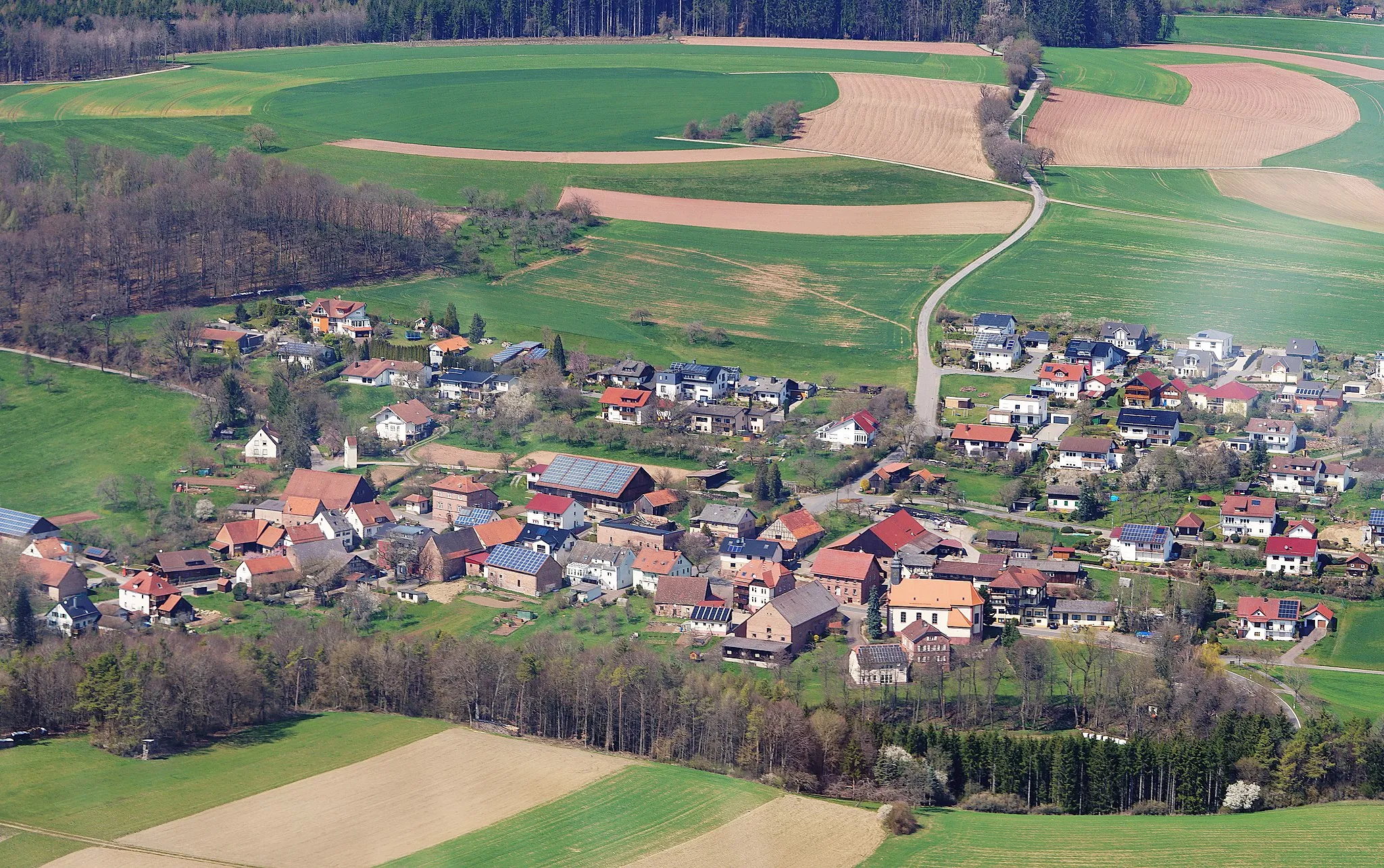 Photo showing: Hollerbach district west of Buchen from the air, taken from a gyrocopter at an altitude of about 2000 feet.