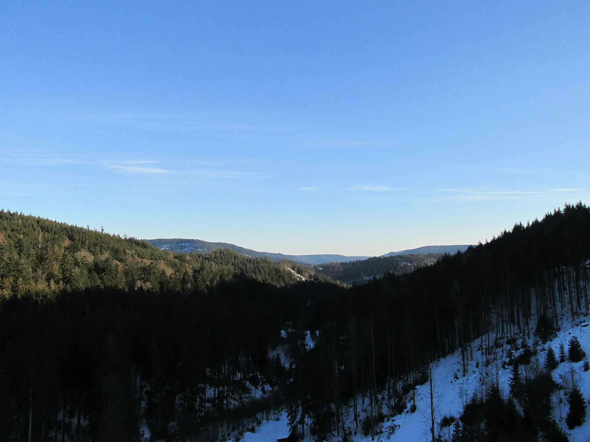 Photo showing: Blick von der Staumauer der Schwarzenbachtalsperre im Nordschwarzwald talwärts