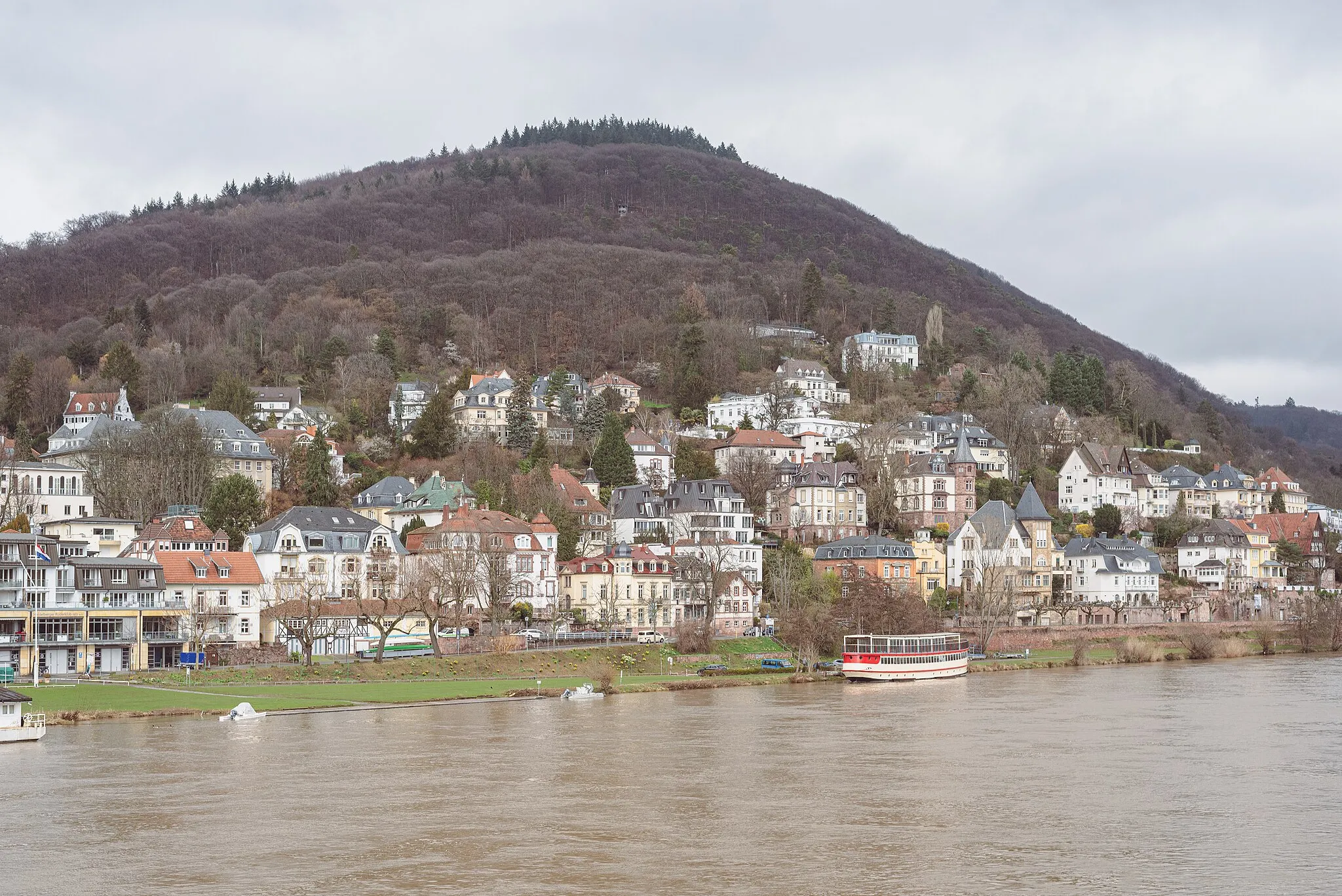 Photo showing: View across the Neckar to the Gaisberg of Heidelberg.