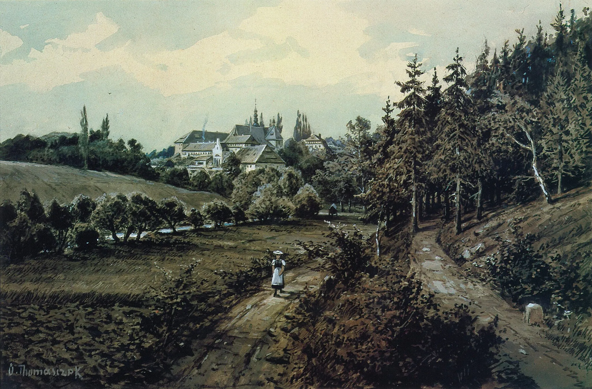 Photo showing: Gemälde von Otto Tomasczek vom Kloster Anrode. Wahrscheinlich aus den 1910er Jahren.