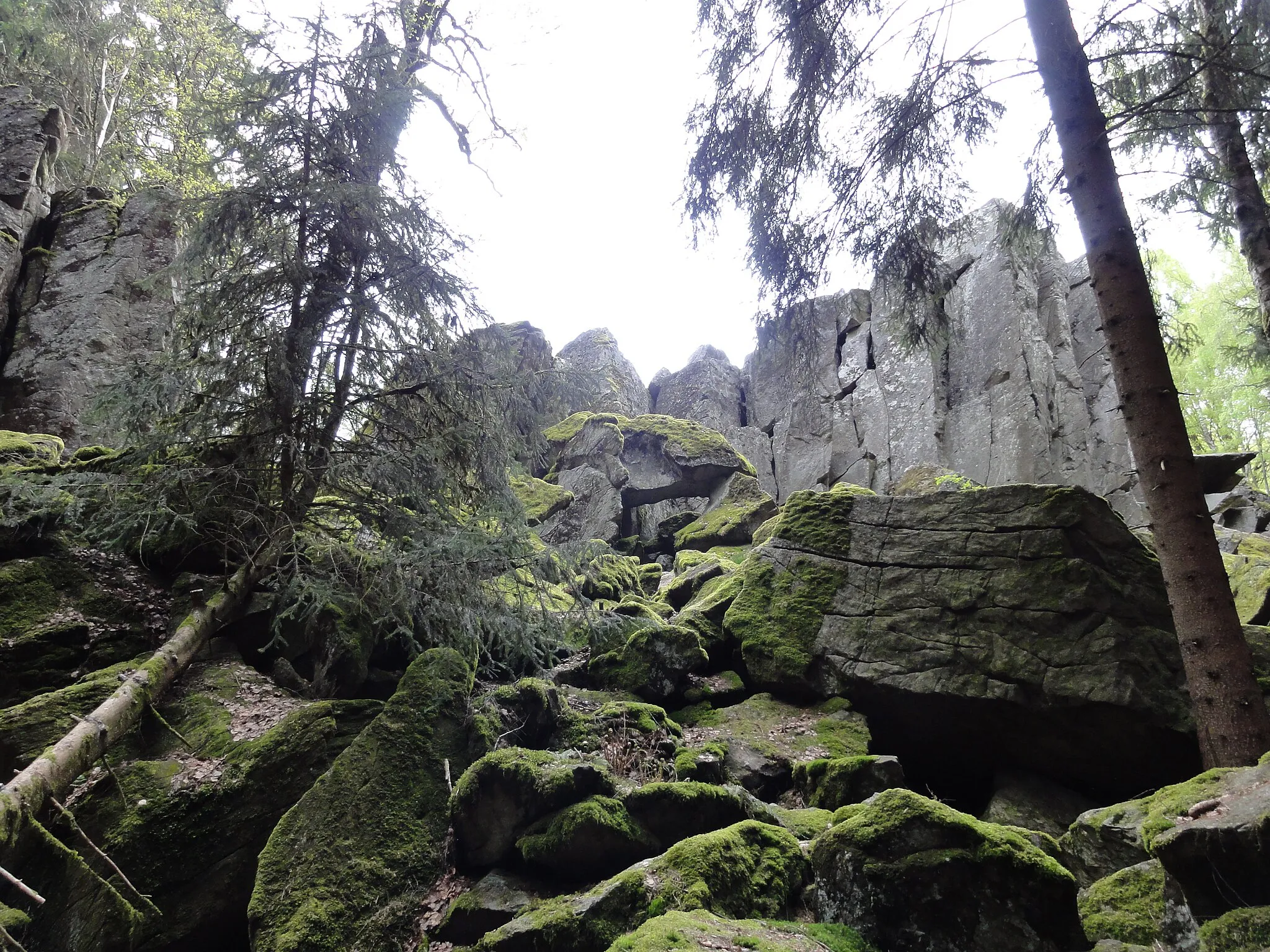 Photo showing: Weitere Felsen neben der Phonolith-Felswand „Steinwand“ in der Nähe des Dorfes Steinwand, gelegen im Naturpark Hessische Rhön und im Biosphärenreservat Rhön